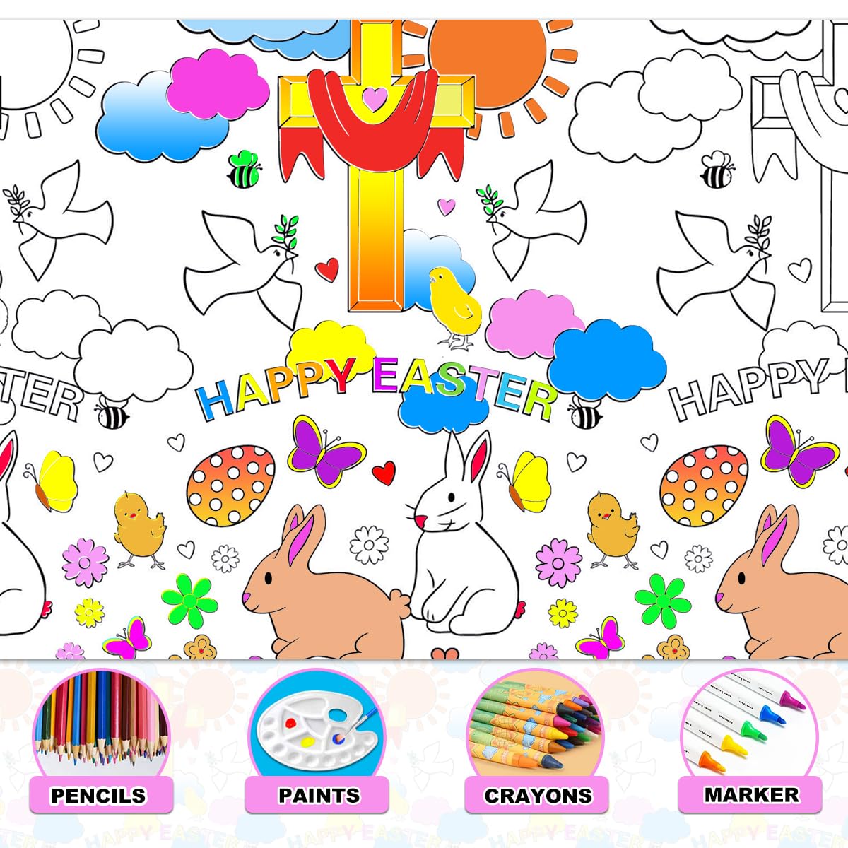 Foto 3 pulgar | Mantel Para Colorear Junqiu De Pascua Para Niños, 180 X 120 Cm, Póster - Venta Internacional.