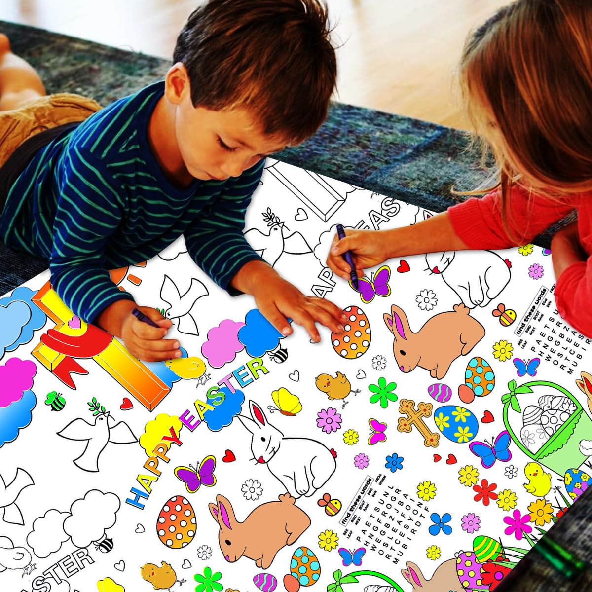 Foto 6 | Mantel Para Colorear Junqiu De Pascua Para Niños, 180 X 120 Cm, Póster - Venta Internacional.