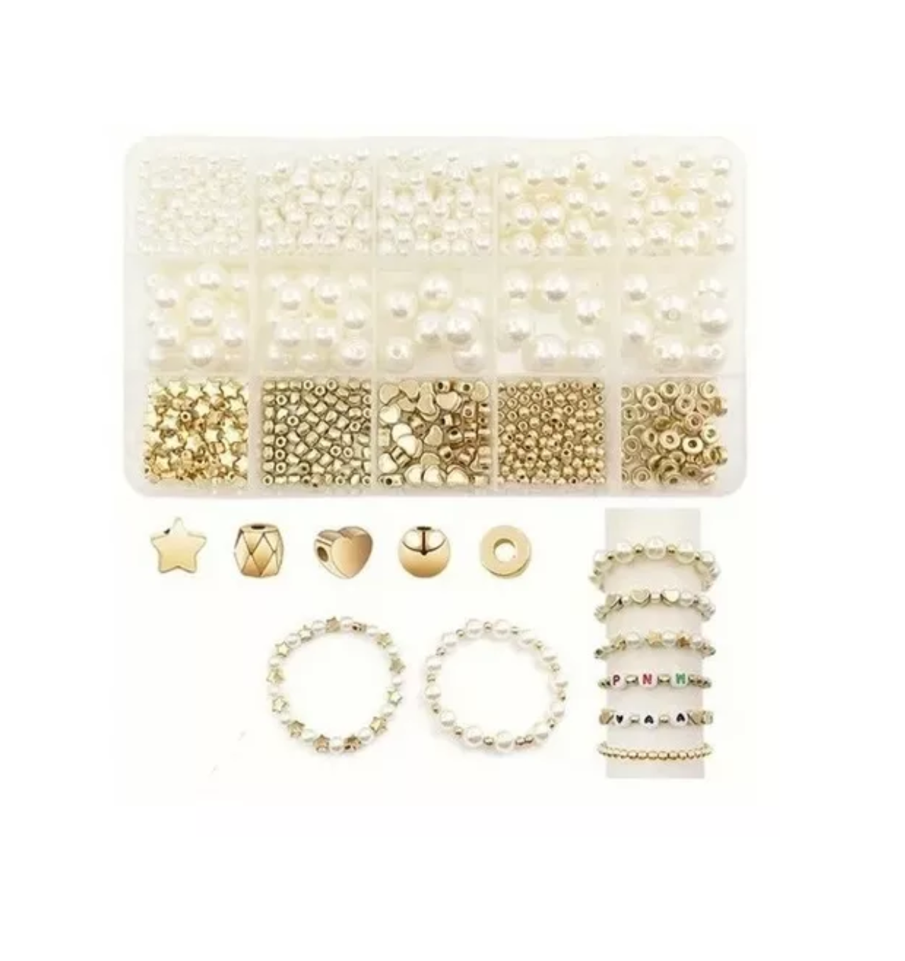 Cuentas De Perlas Para Pulseras, Joyas, Collares Lab.G Aperlados-Dorados 720 Piezas