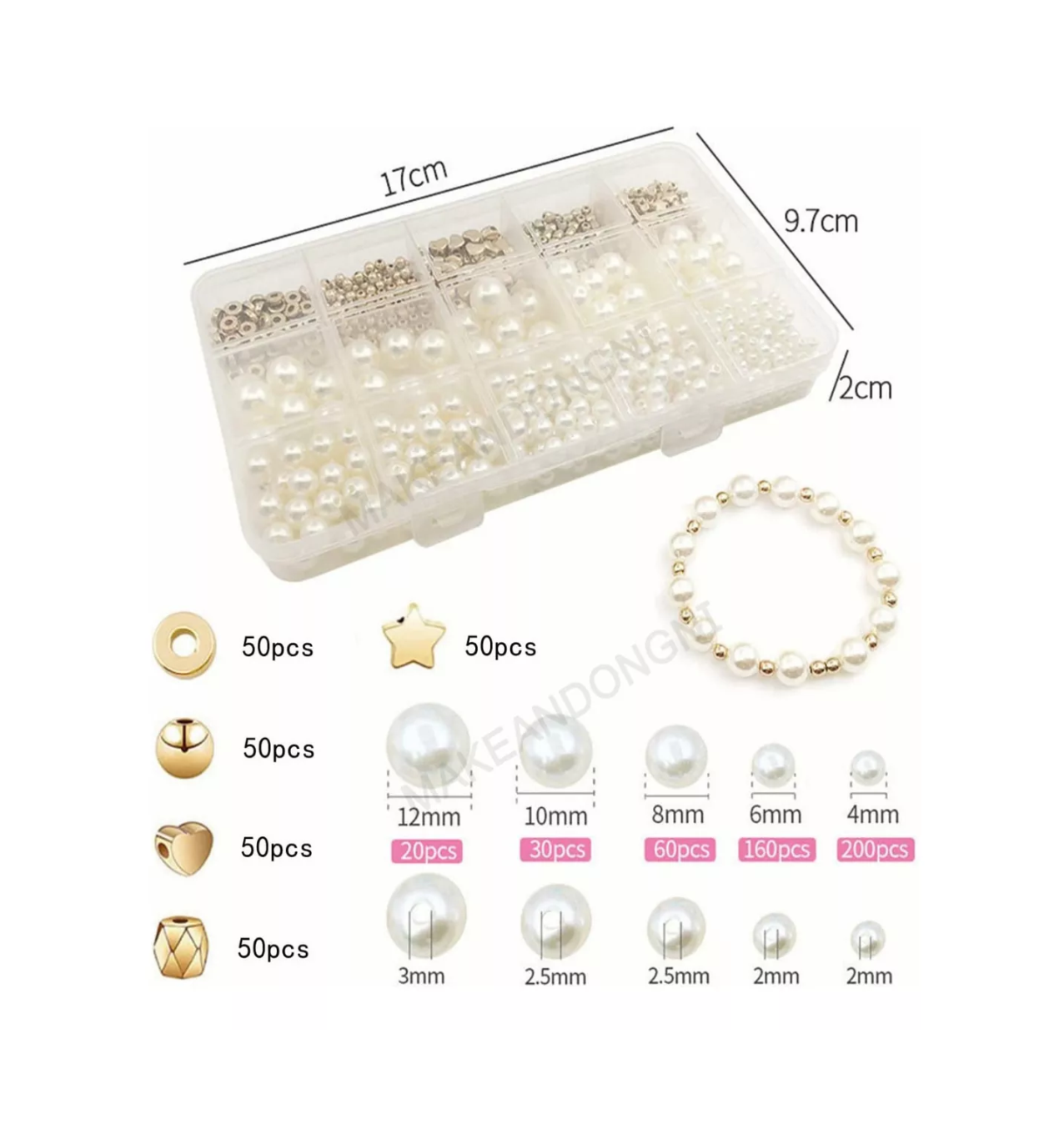 Foto 2 | Cuentas De Perlas Para Pulseras, Joyas, Collares Lab.G Aperlados-Dorados 720 Piezas