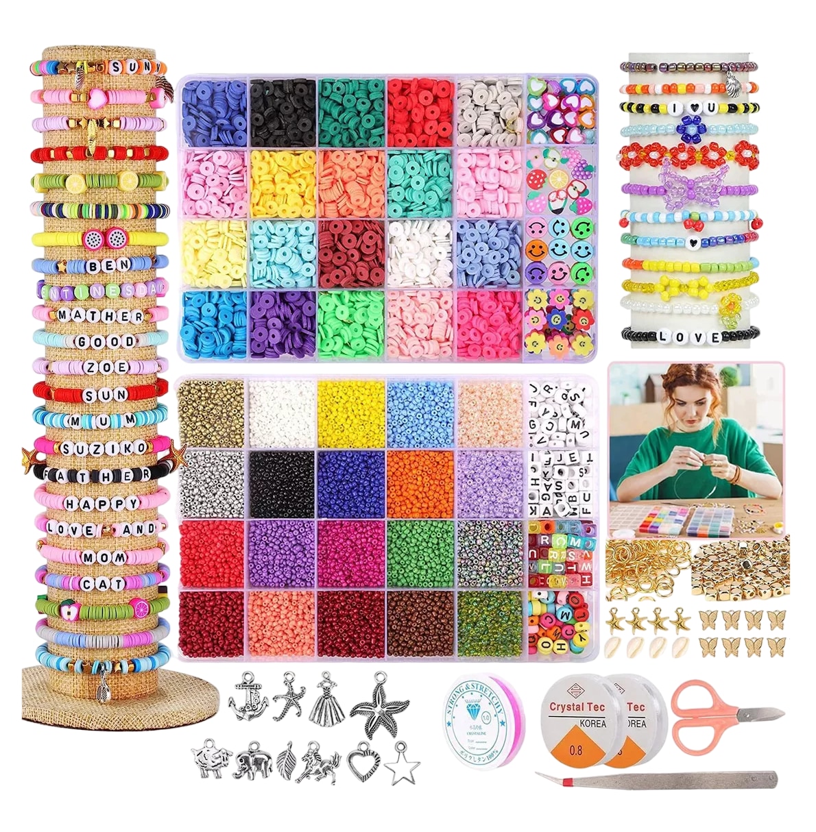 Kits Para Hacer Pulseras Cuentas Bisuteria Casero 30000 + Diy, Colores $1,039