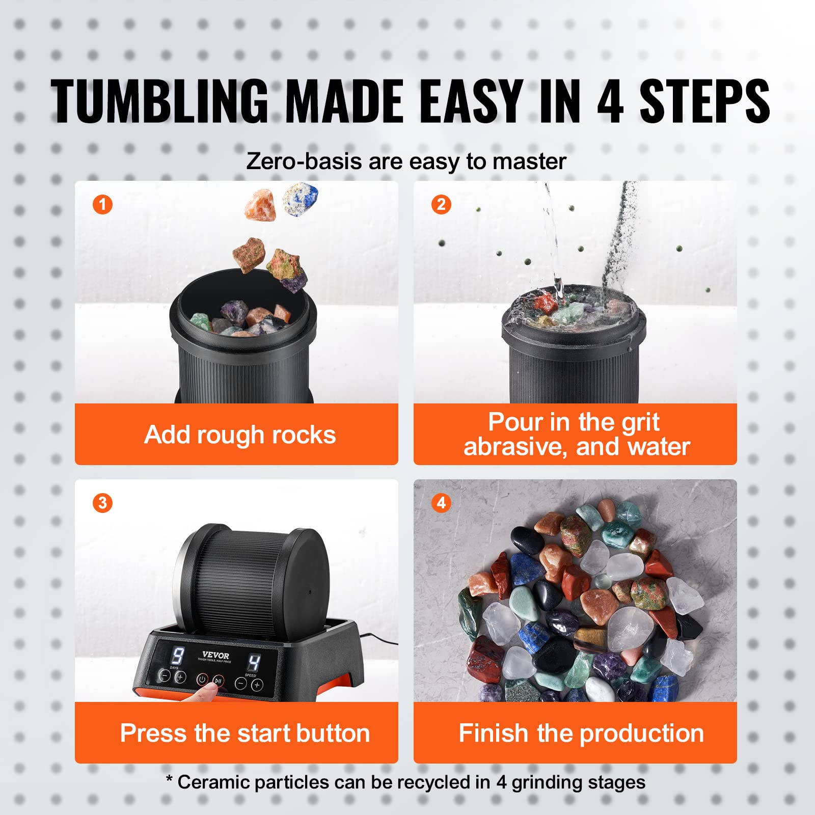 Foto 7 pulgar | Temporizador Rock Tumbler Vevor Direct Drive De 4 Velocidades/9 Días Con Kit - Venta Internacional.