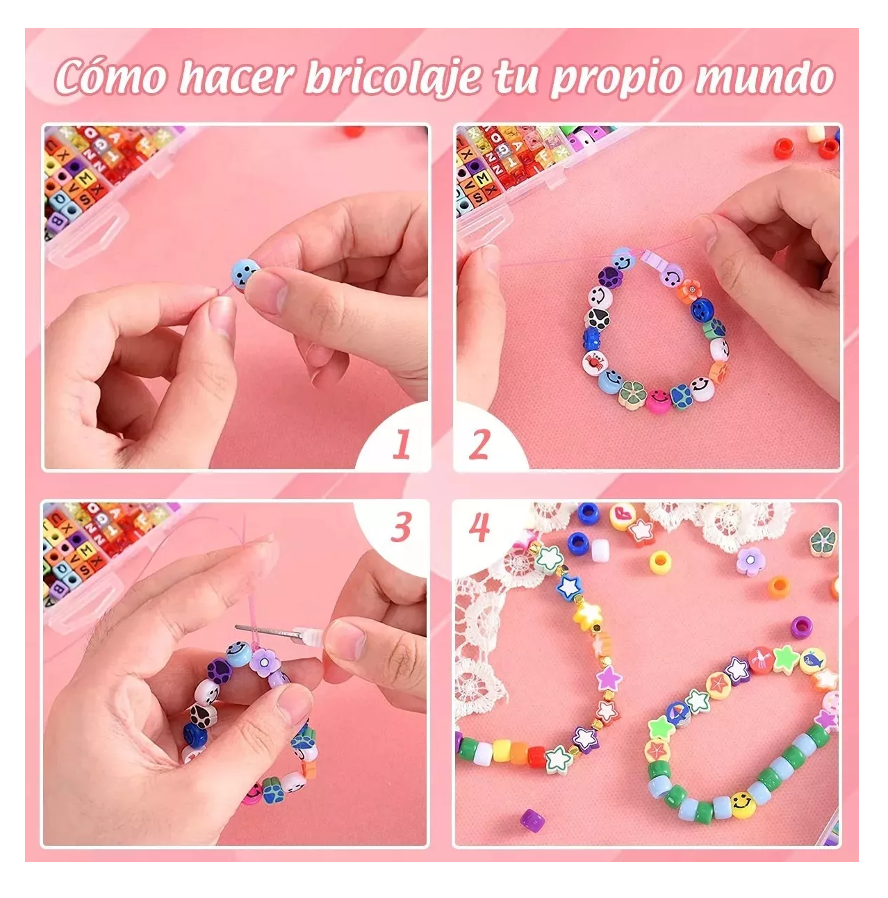Foto 5 pulgar | Kit Para Hacer Pulseras Lab.g Niña De Bricolaje Cuentas Del Letras Colores