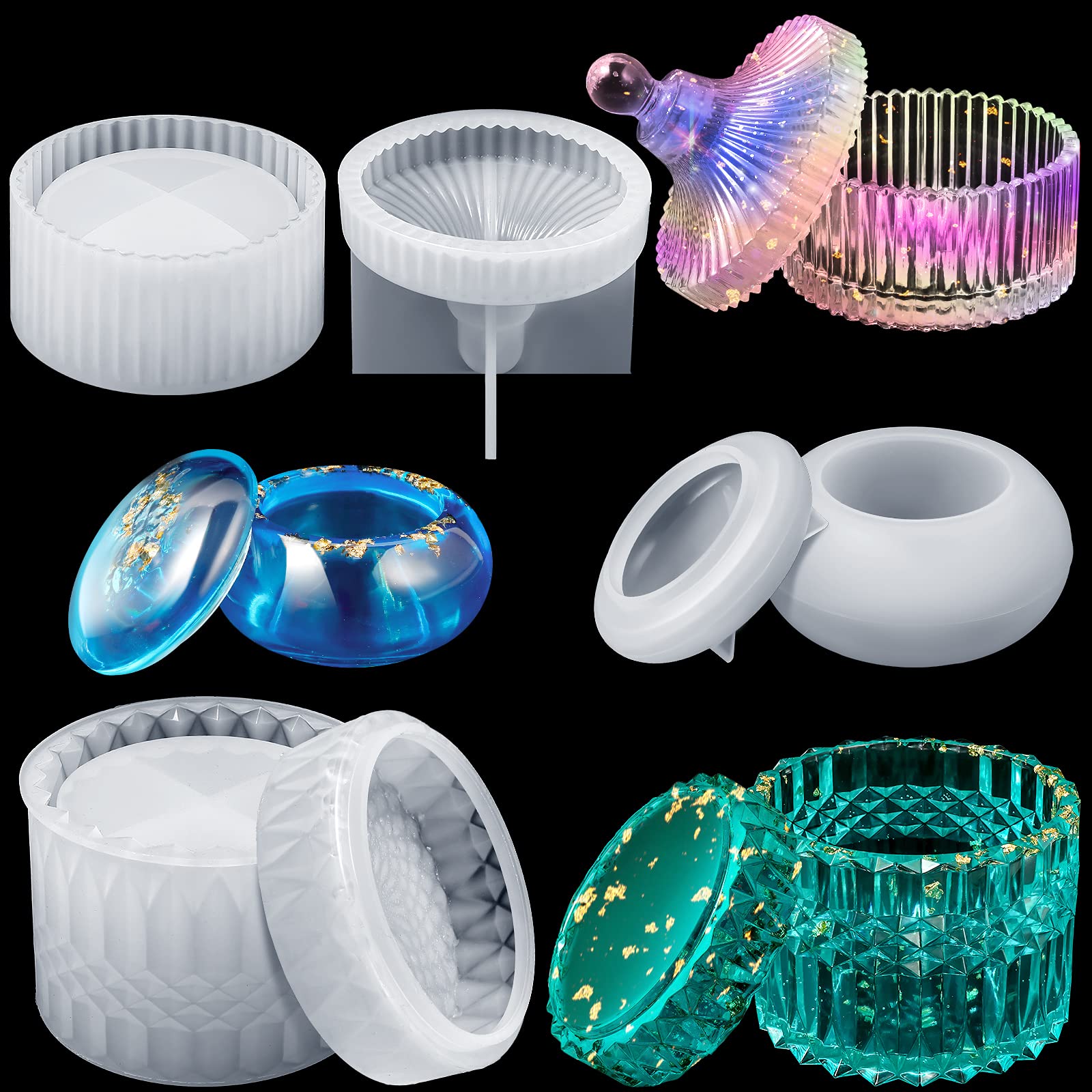 Foto 2 pulgar | Juego De Moldes De Resina Para Tarros De Silicona, 3 Unidades Con Tapa, Caja De Almacenamiento - Venta Internacional.