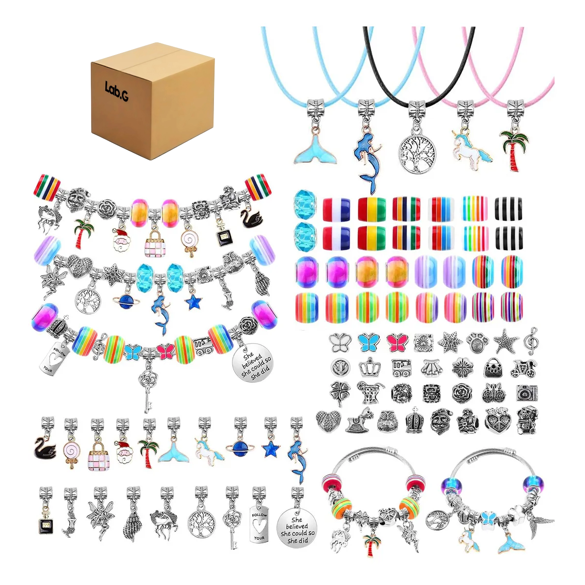 Foto 2 pulgar | Kit De Cuentas Para Hacer Pulseras  Collares Y Joyas  112 Pz Lab.g Multicolor