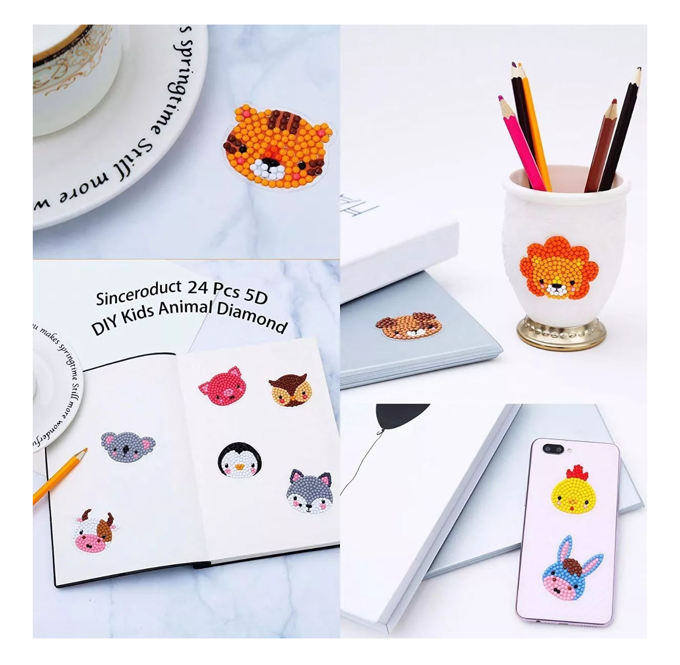 Foto 4 pulgar | Kit Pintura Diamante BELUG 5D Diy Animales para Niños Pegatinas 24 PZS