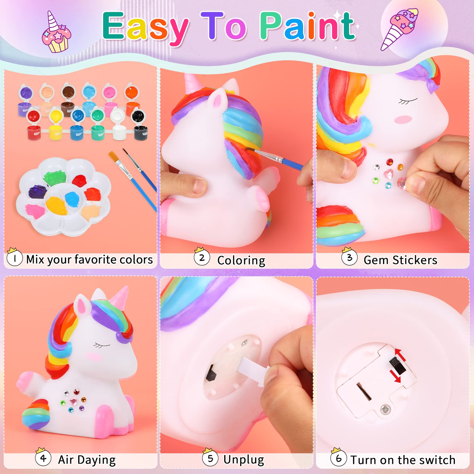 Foto 7 pulgar | Venta Internacional - Art Kit Dededa Paint Your Own Unicorn Night Light Para Niños De 4 A 8 Años