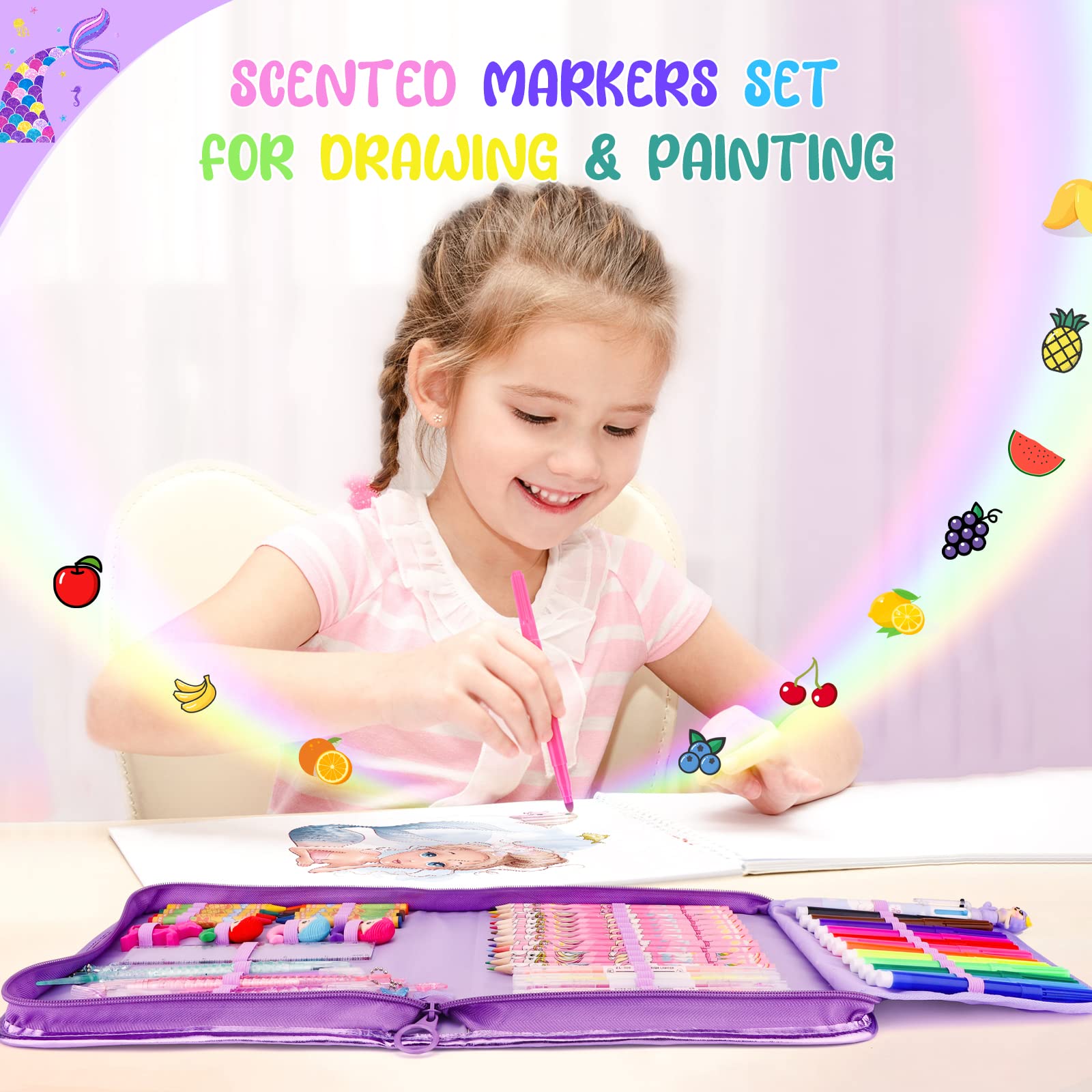 Foto 4 pulgar | Venta Internacional - Set De Rotuladores Con Aroma A Frutas De Art Supplies, 56 Unidades, Con Estuche Para Lápices
