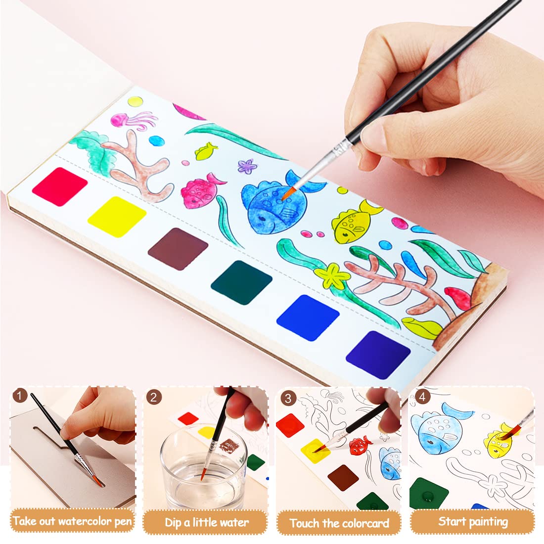 Foto 4 pulgar | Venta Internacional - Libro Para Colorear De Acuarela Junqiu Para Niños De 4 A 8 Años Con Juego De Pintura