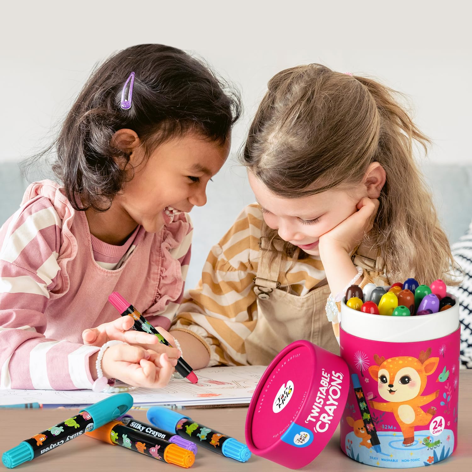 Foto 2 | Venta Internacional - Tarro De Crayones Melo Jumbo 24 Colores Con 108 Páginas Para Colorear