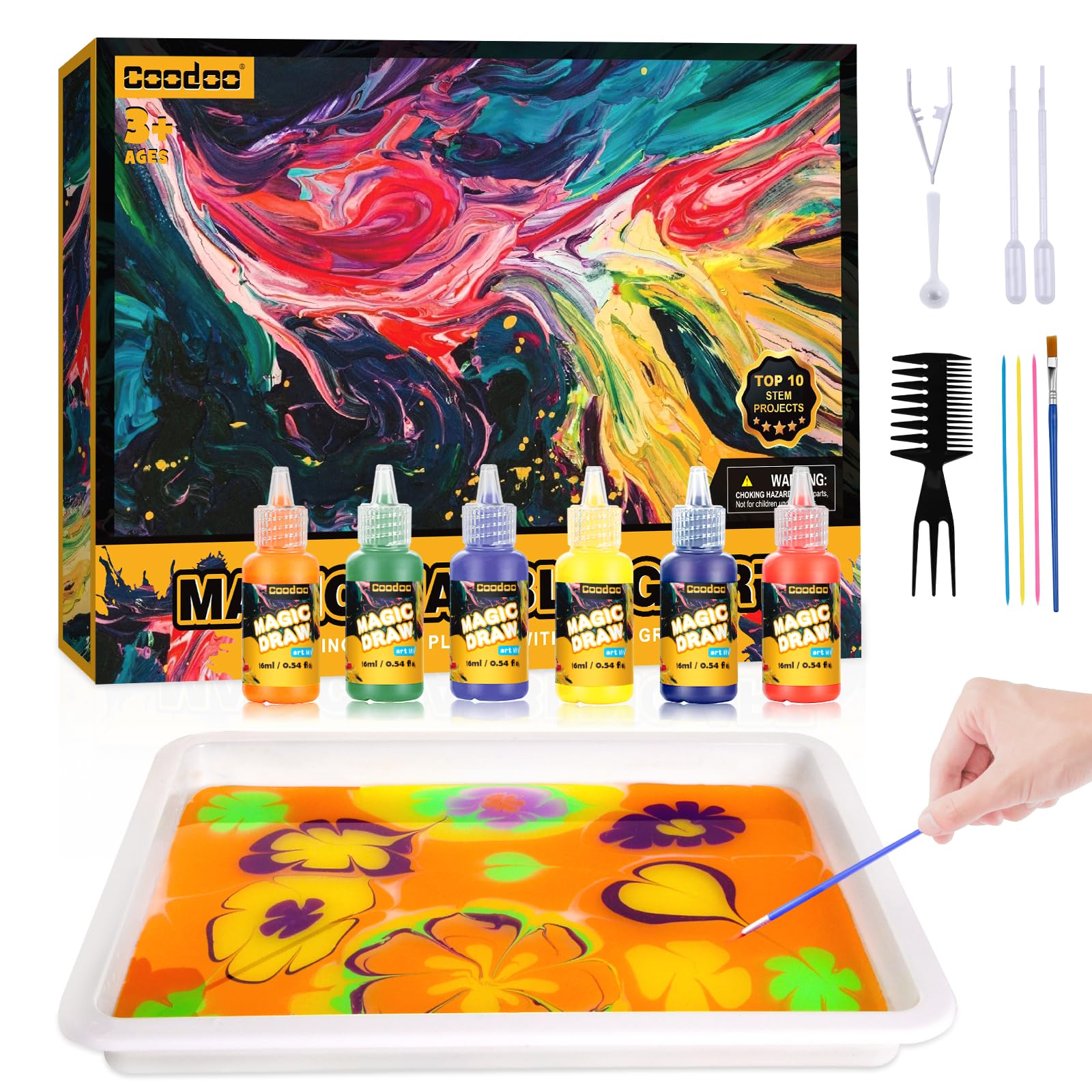 Venta Internacional - Set De Pintura Acuática Marmoleada Coodoo Para Niños De 3 A 12 Años Y Más De 6 Colores