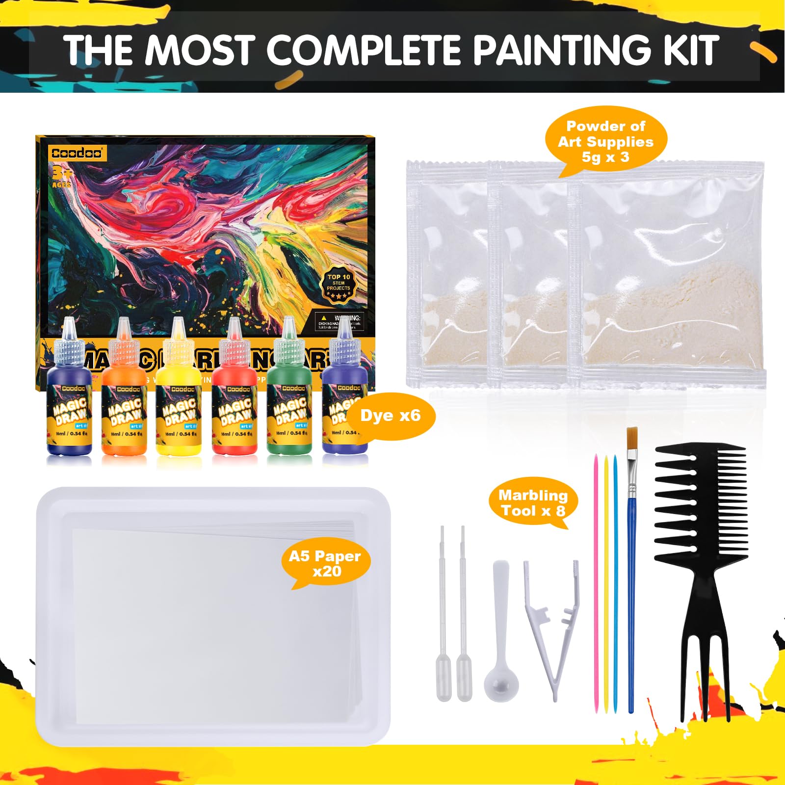 Foto 7 pulgar | Venta Internacional - Set De Pintura Acuática Marmoleada Coodoo Para Niños De 3 A 12 Años Y Más De 6 Colores