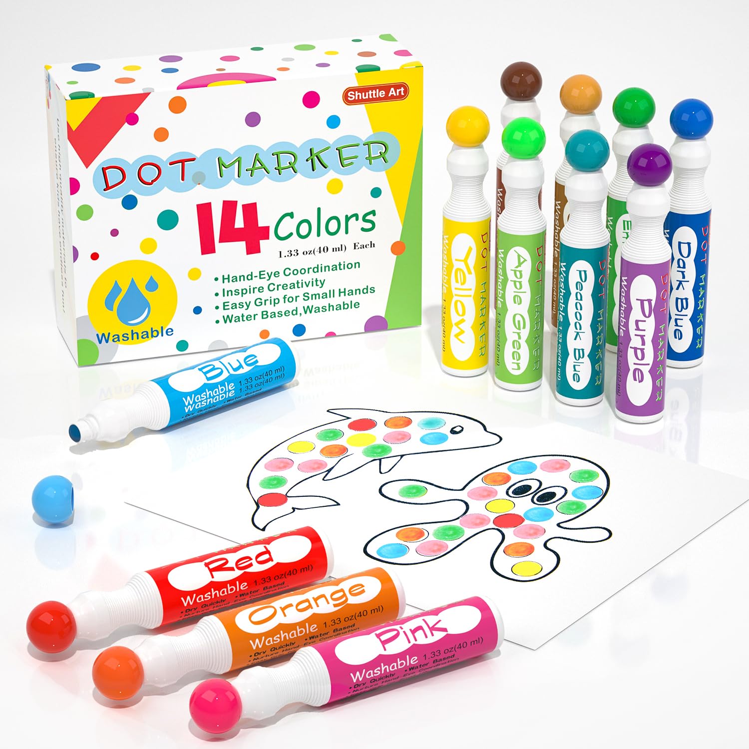 Foto 1 | Dot Markers Shuttle Art, 14 Colores Con 20 Patrones, Libro De Puntos - Venta Internacional.