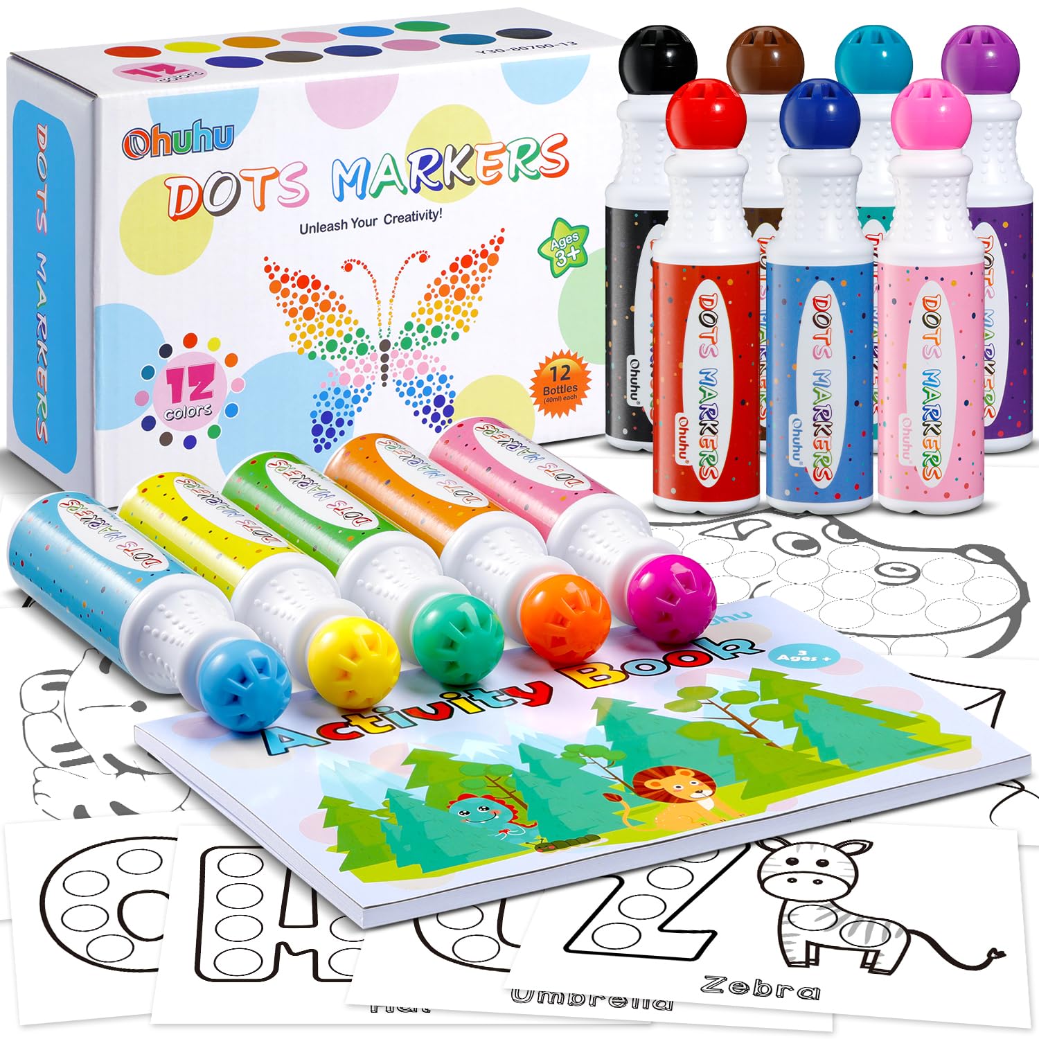 Foto 2 pulgar | Marcadores De Puntos Ohuhu, Lavables, 12 Colores, Con 40 Ml De Tinta Y Libro - Venta Internacional.