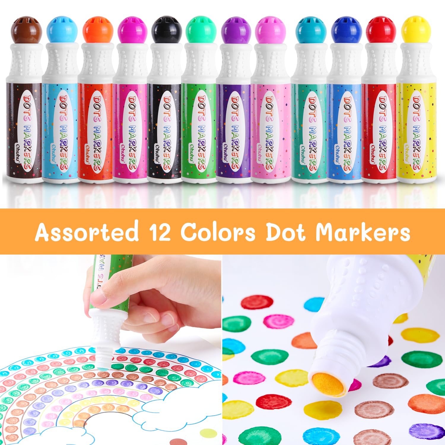 Foto 6 | Marcadores De Puntos Ohuhu, Lavables, 12 Colores, Con 40 Ml De Tinta Y Libro - Venta Internacional.