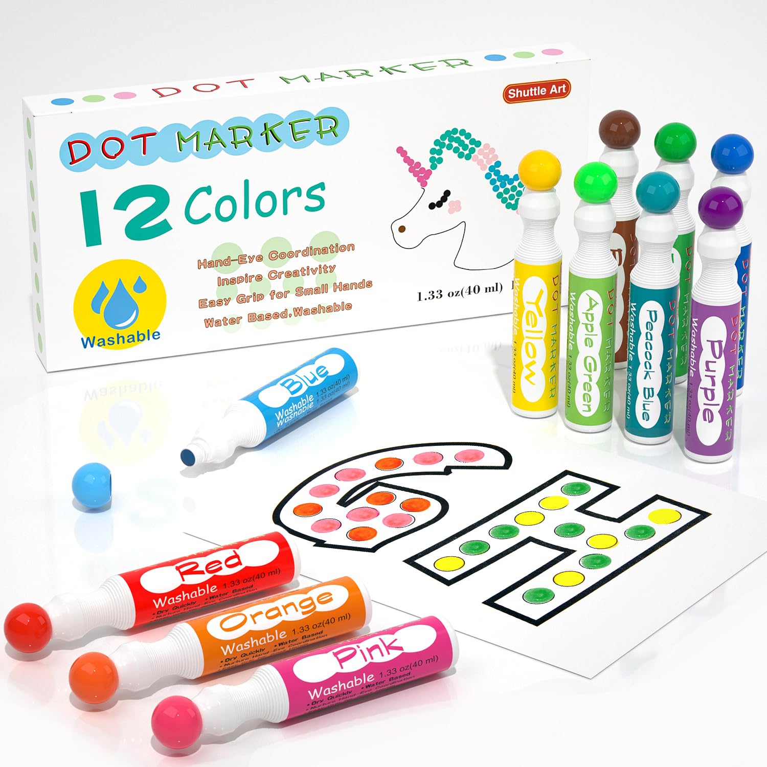 Foto 2 pulgar | Marcadores De Puntos Shuttle Art De 12 Colores Con Libro De Puntos Para Niños Mayores De 3 Años - Venta Internacional.