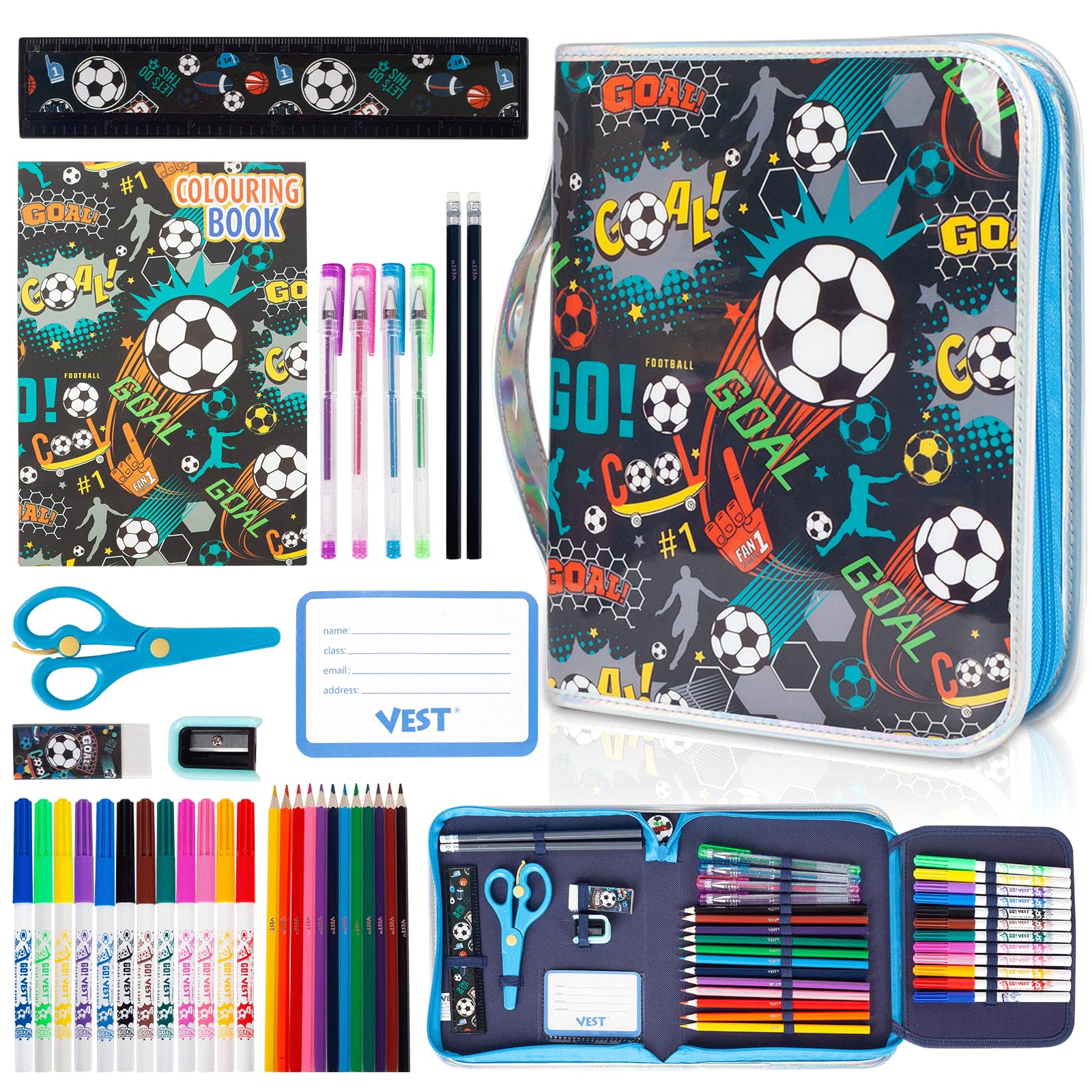 Juego de Rotuladores Yoytoo con Estuche de Fútbol con Purpurina para Niños de 4 a 12 Años - 36 Kits de Colorear