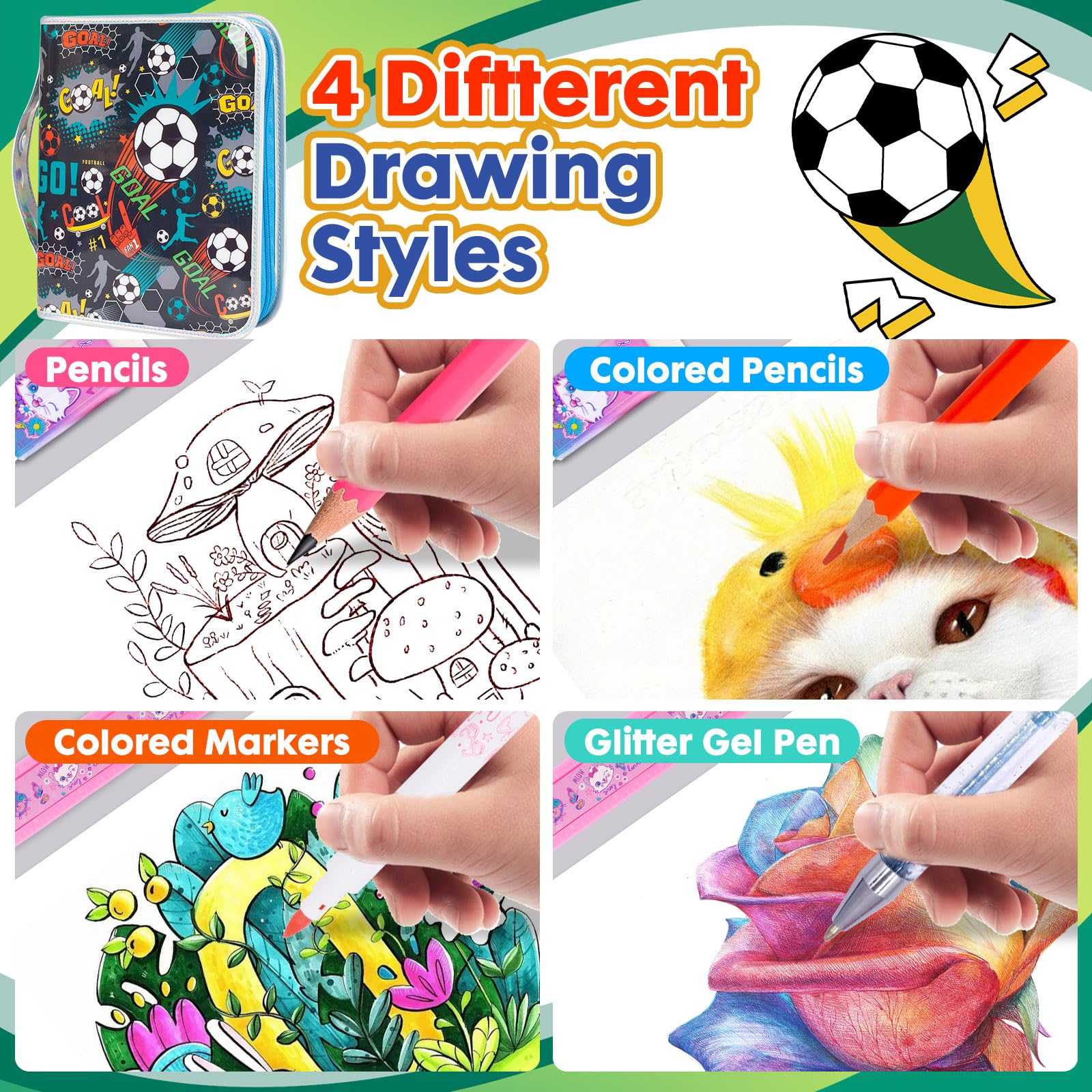 Foto 5 pulgar | Juego de Rotuladores Yoytoo con Estuche de Fútbol con Purpurina para Niños de 4 a 12 Años - 36 Kits de Colorear