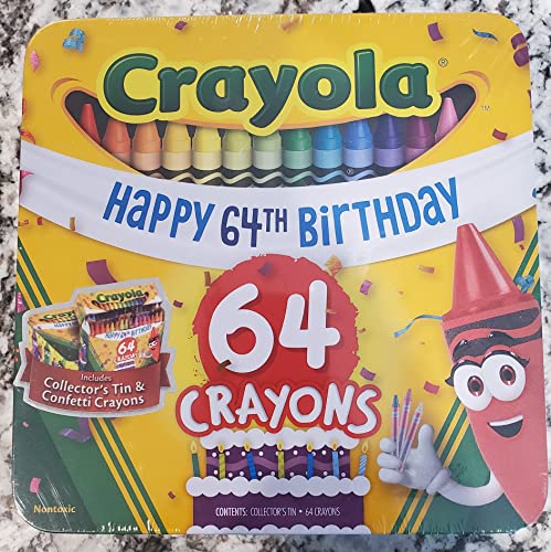 Lápices De Colores Crayola, 64 Unidades, Con Lata De Coleccionista Para Cumpleaños Número 64 - Venta Internacional.