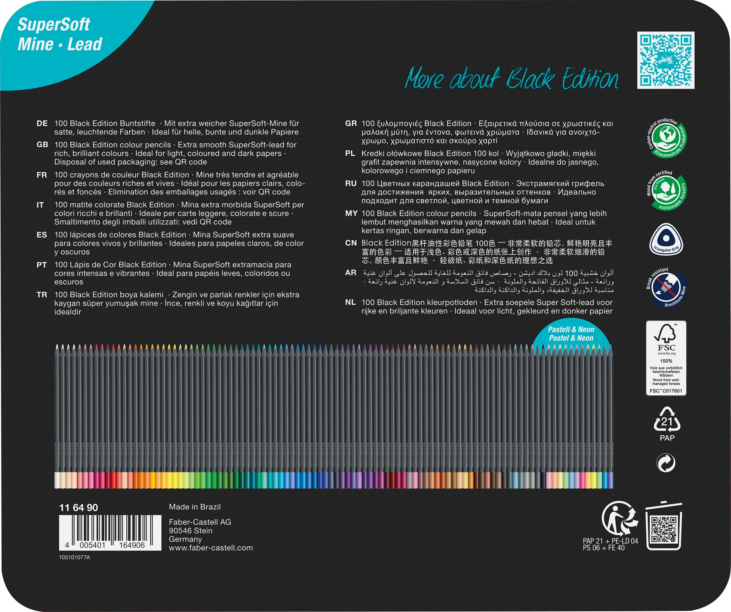 Foto 3 | Lápices De Colores Faber-castell Black Edition, 100 Unidades - Venta Internacional.