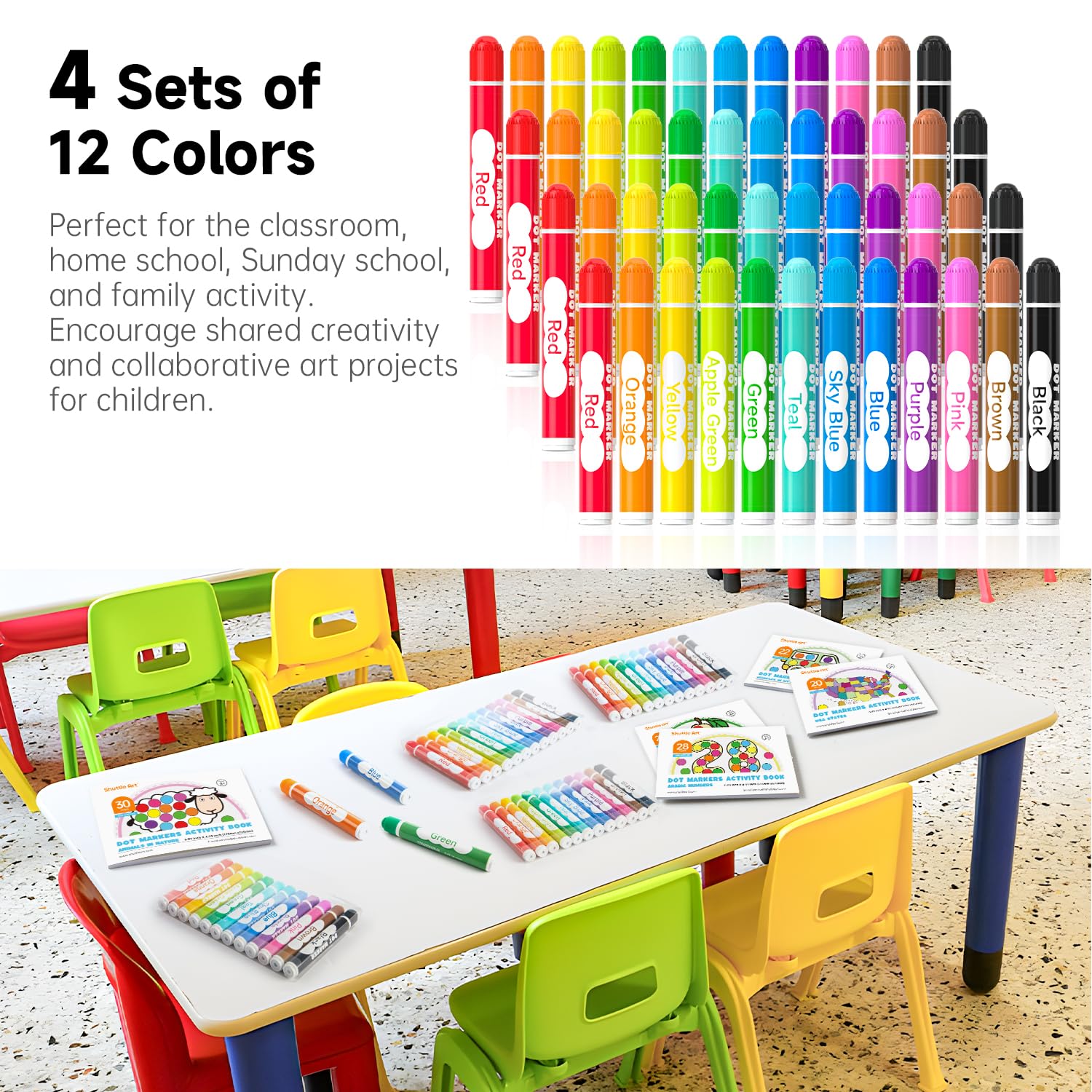 Foto 4 | Marcadores De Puntos Shuttle Art, Paquete De 48 Unidades, Lavables, 12 Colores, Con Libros - Venta Internacional.