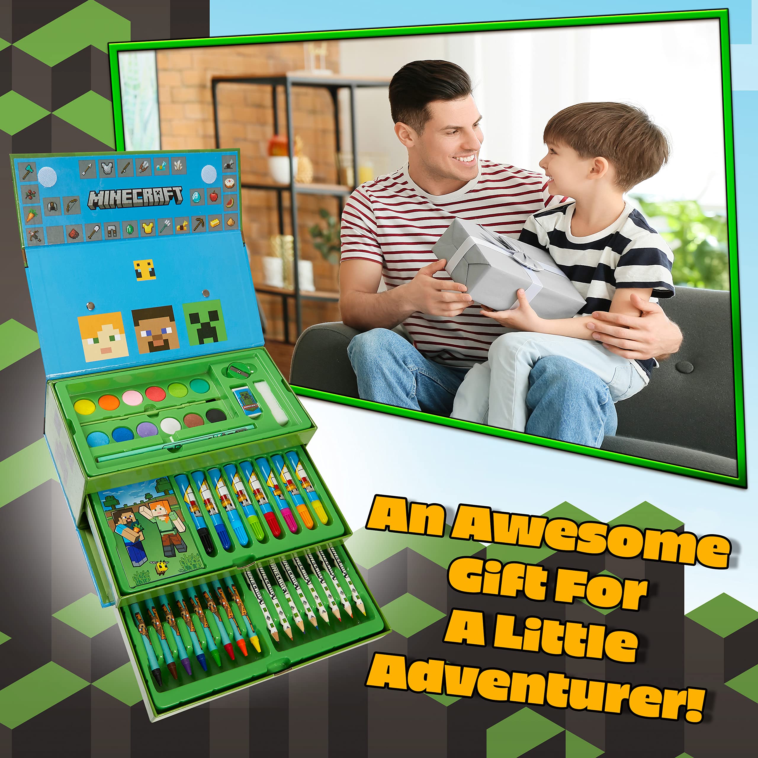 Foto 2 | Set De Arte Minecraft Para Niños, Para Colorear Y Dibujar Con Más De 40 Suministros - Venta Internacional.