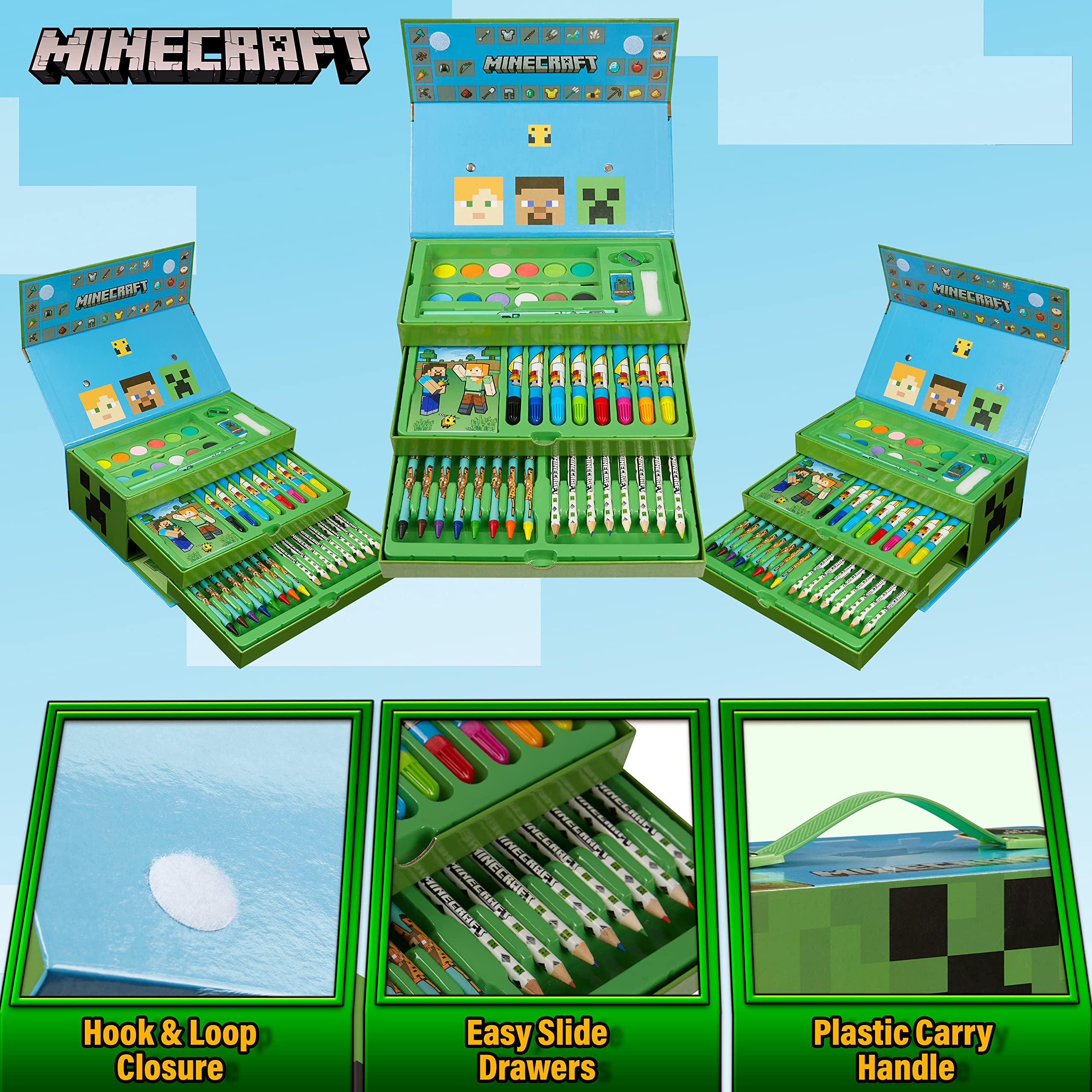 Foto 5 pulgar | Set De Arte Minecraft Para Niños, Para Colorear Y Dibujar Con Más De 40 Suministros - Venta Internacional.