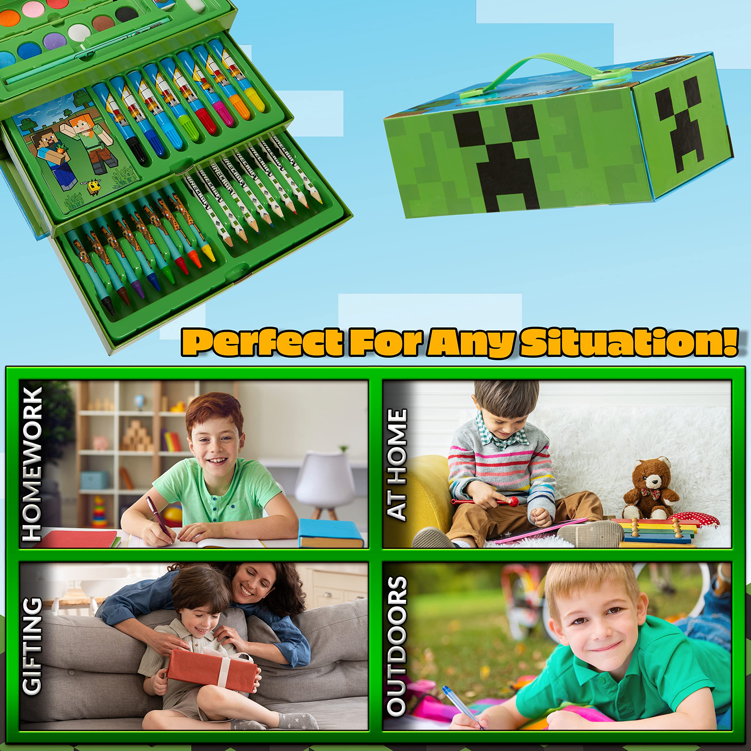 Foto 6 pulgar | Set De Arte Minecraft Para Niños, Para Colorear Y Dibujar Con Más De 40 Suministros - Venta Internacional.
