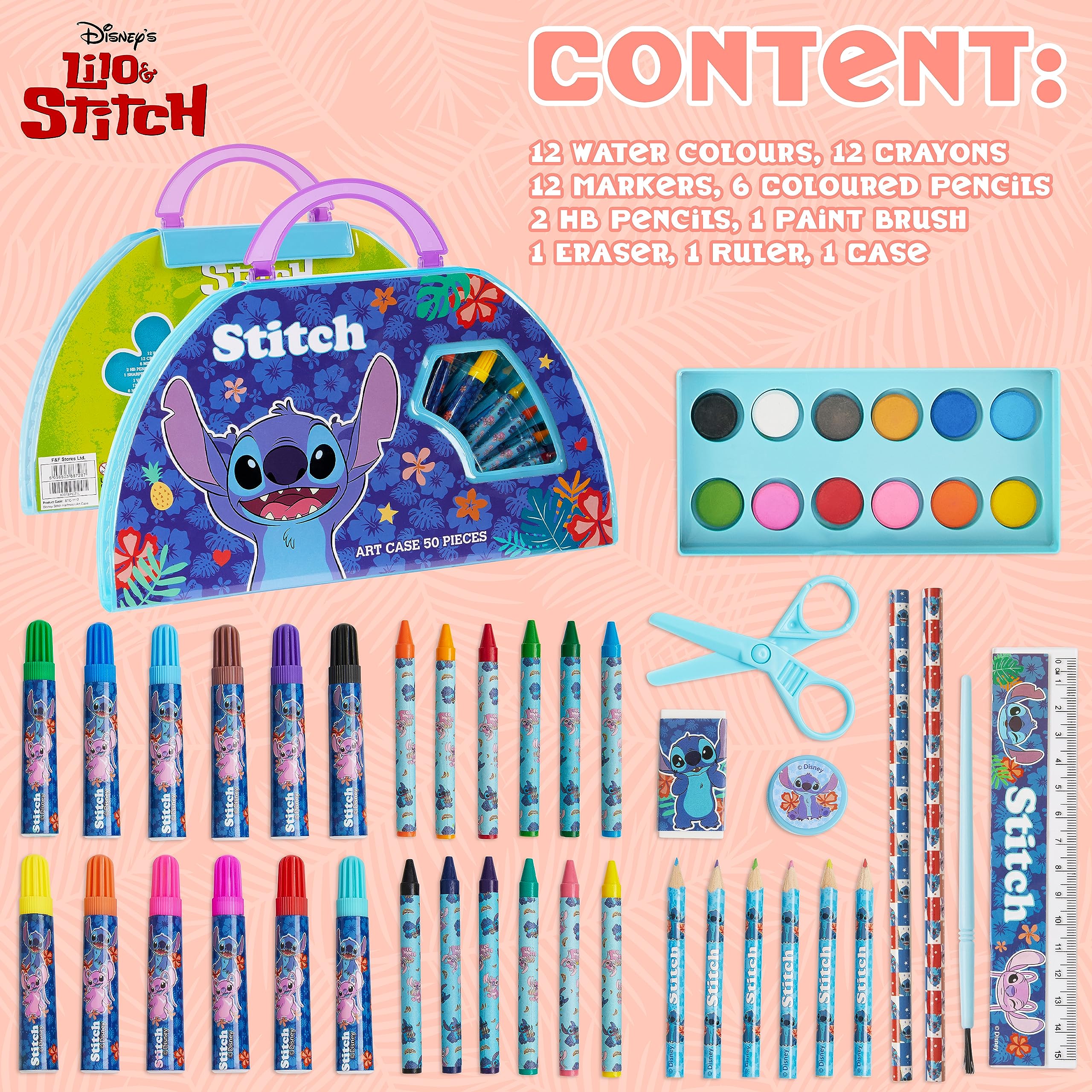 Foto 7 pulgar | Set De Arte Disney Stitch Kids De Más De 40 Piezas Con Pinturas Y Lápices - Venta Internacional.