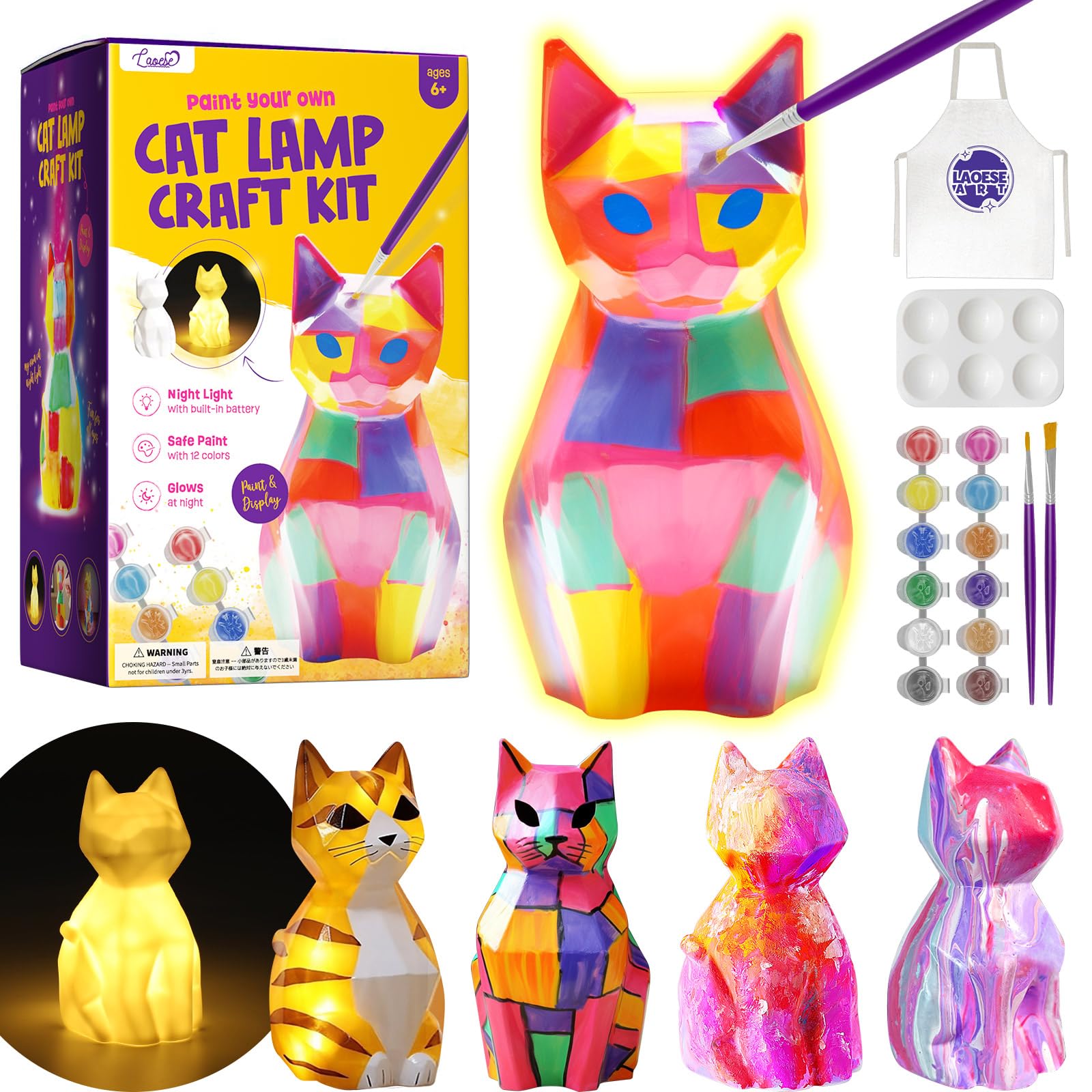 Foto 2 pulgar | Kit De Lámparas Paint Your Own Cat Laoese Con Material De Arte Para Niños De 6 A 12 Años - Venta Internacional.