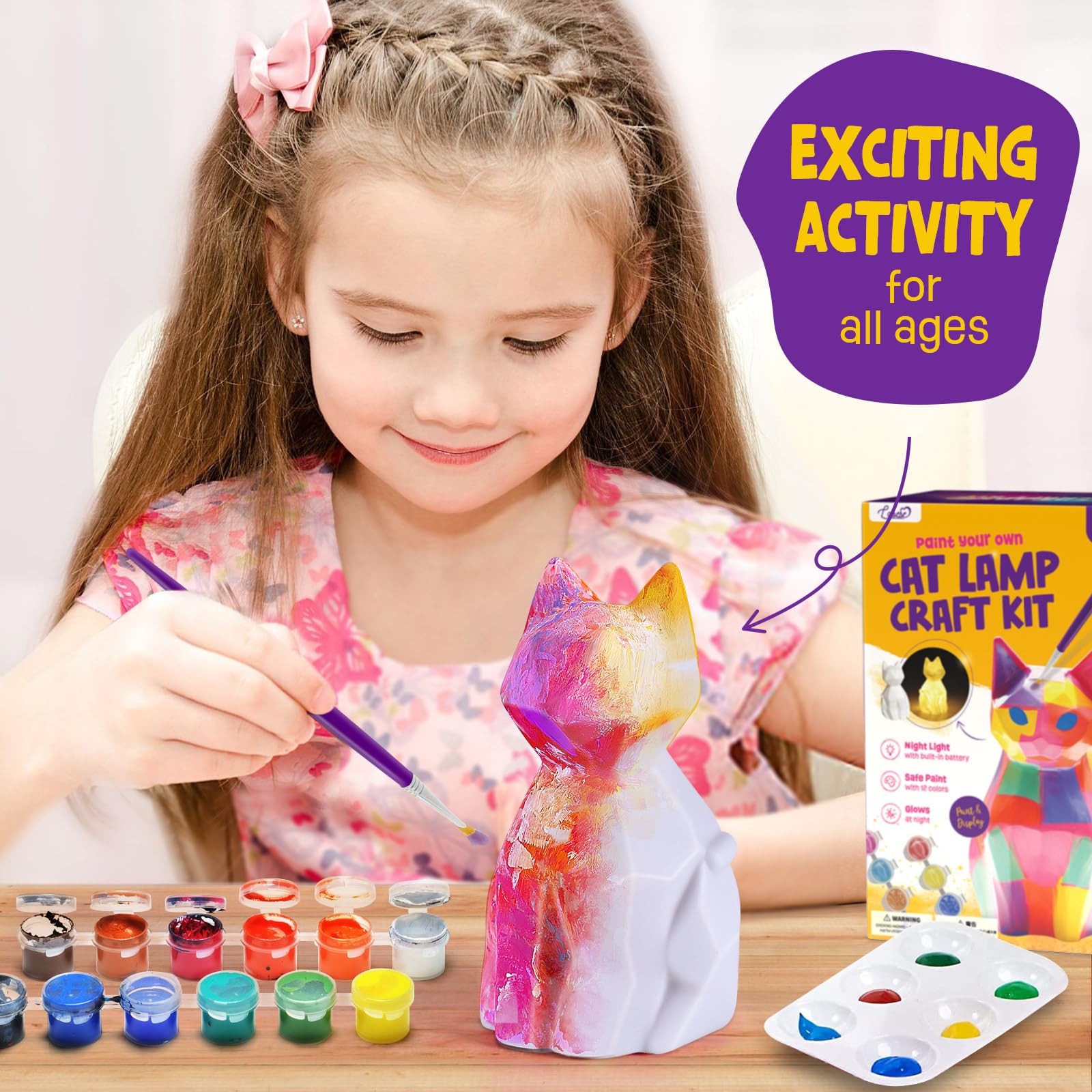 Foto 2 | Kit De Lámparas Paint Your Own Cat Laoese Con Material De Arte Para Niños De 6 A 12 Años - Venta Internacional.