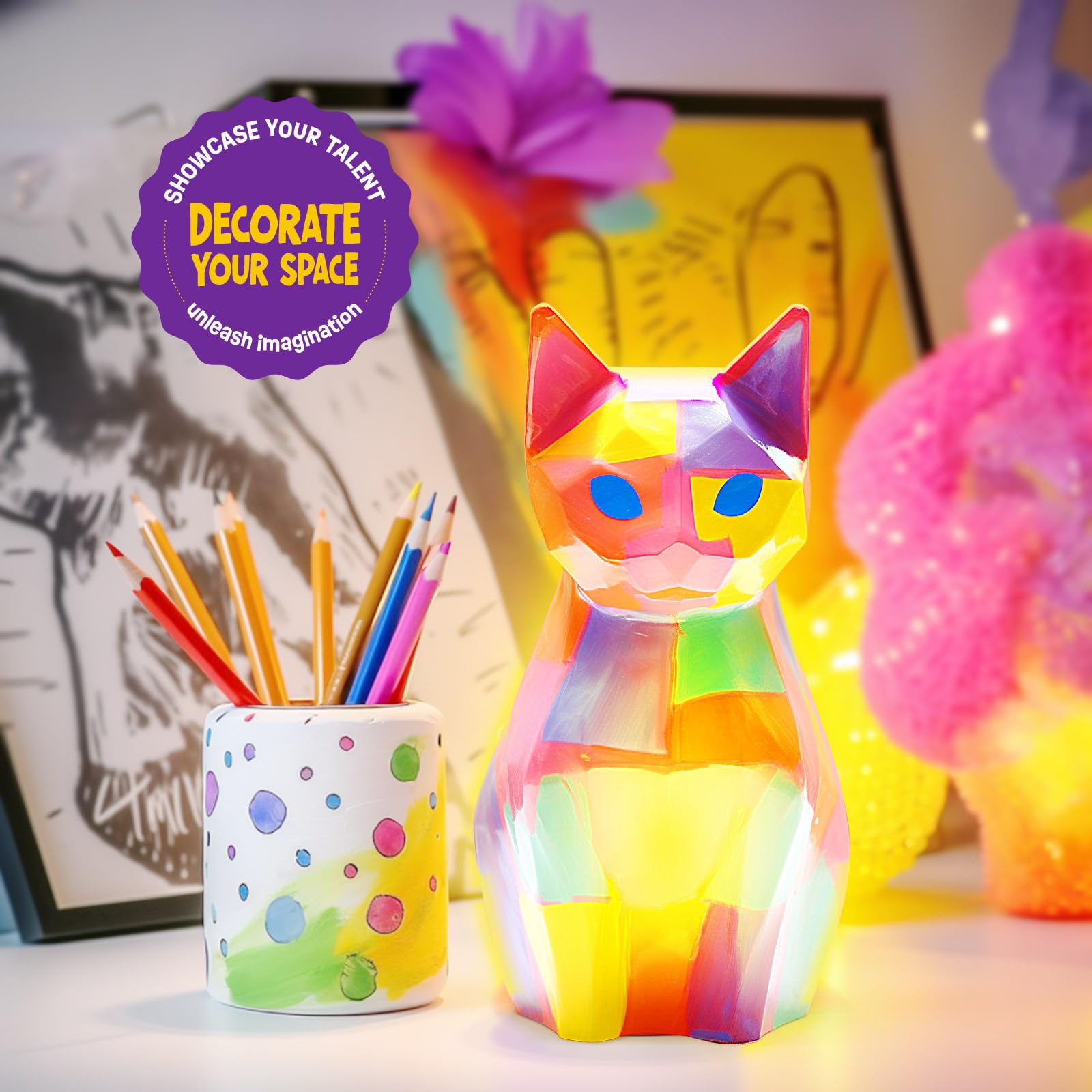 Foto 5 pulgar | Kit De Lámparas Paint Your Own Cat Laoese Con Material De Arte Para Niños De 6 A 12 Años - Venta Internacional.