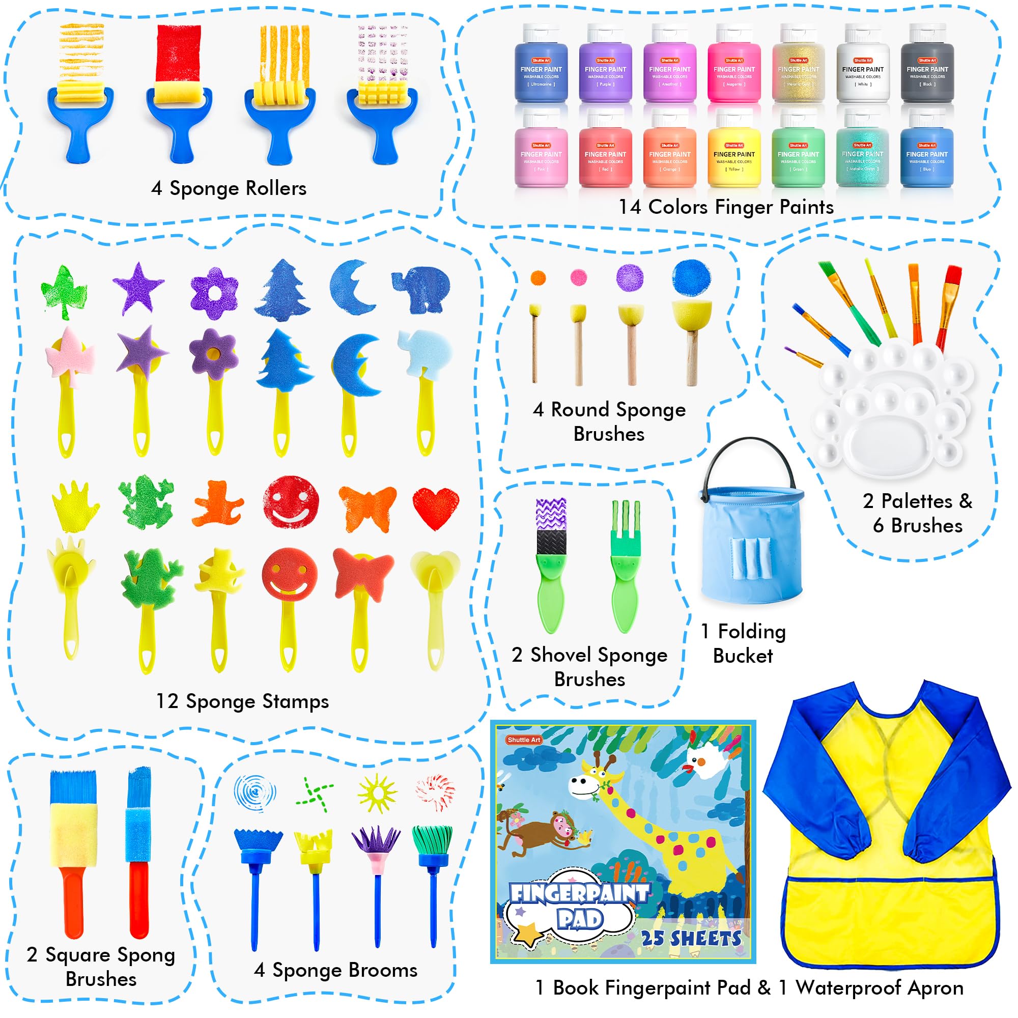 Foto 4 pulgar | Set De Pintura Para Dedos Shuttle Art, Paquete De 46 Niños Con 14 Colores, 60 Ml - Venta Internacional.