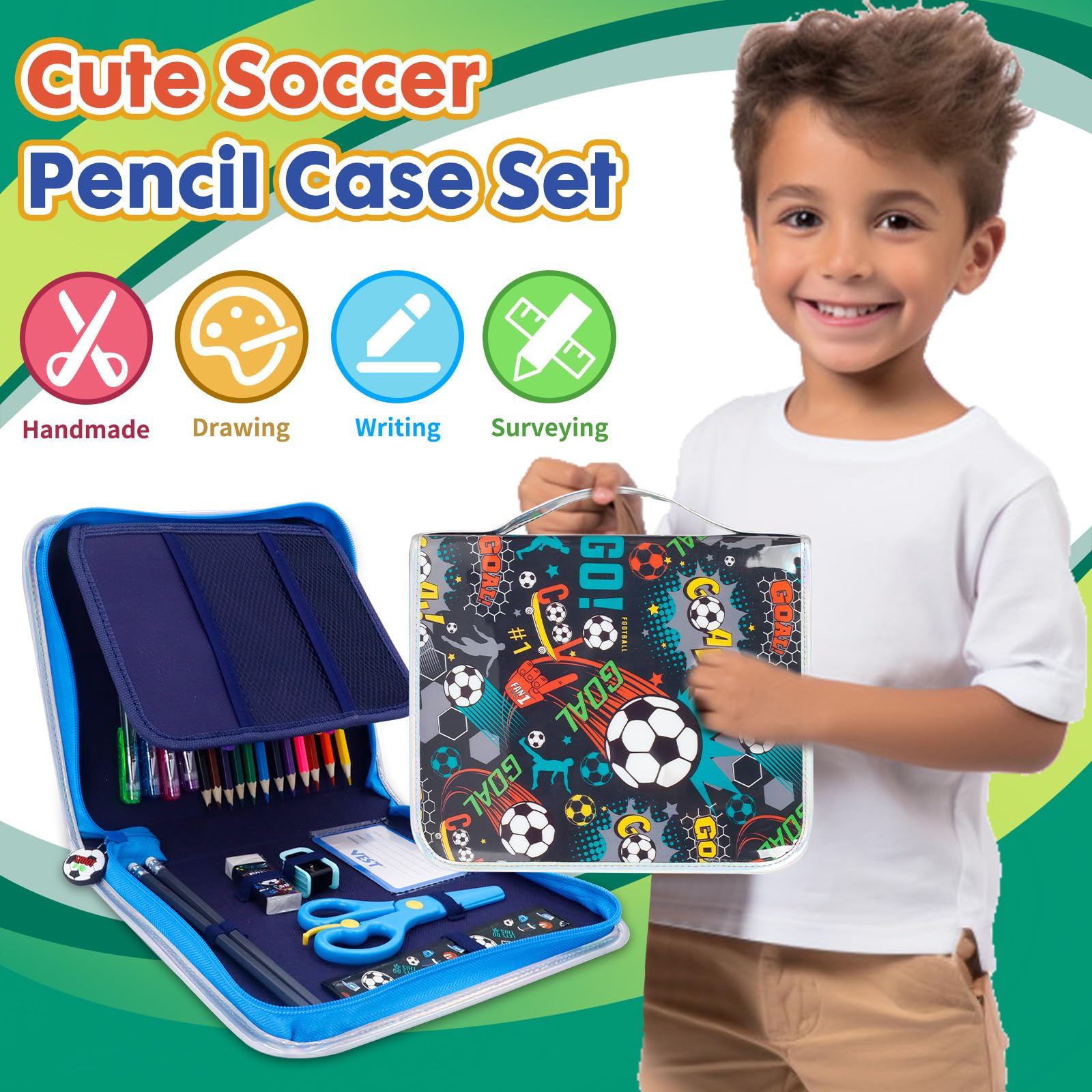 Foto 3 pulgar | Juego De Rotuladores Yoytoo Con Estuche Para Lápices De Fútbol Con Purpurina Para Niños De 4 A 12 Años - Venta