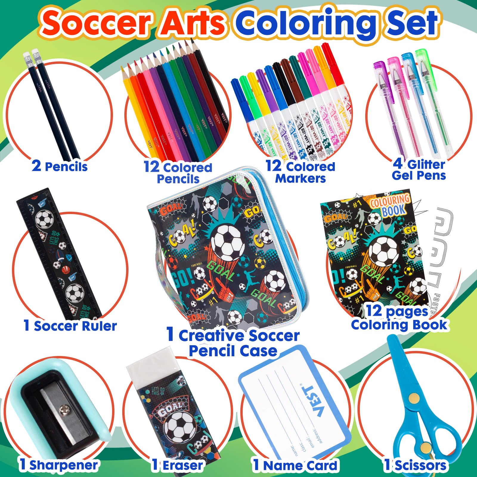 Foto 4 pulgar | Juego De Rotuladores Yoytoo Con Estuche Para Lápices De Fútbol Con Purpurina Para Niños De 4 A 12 Años - Venta
