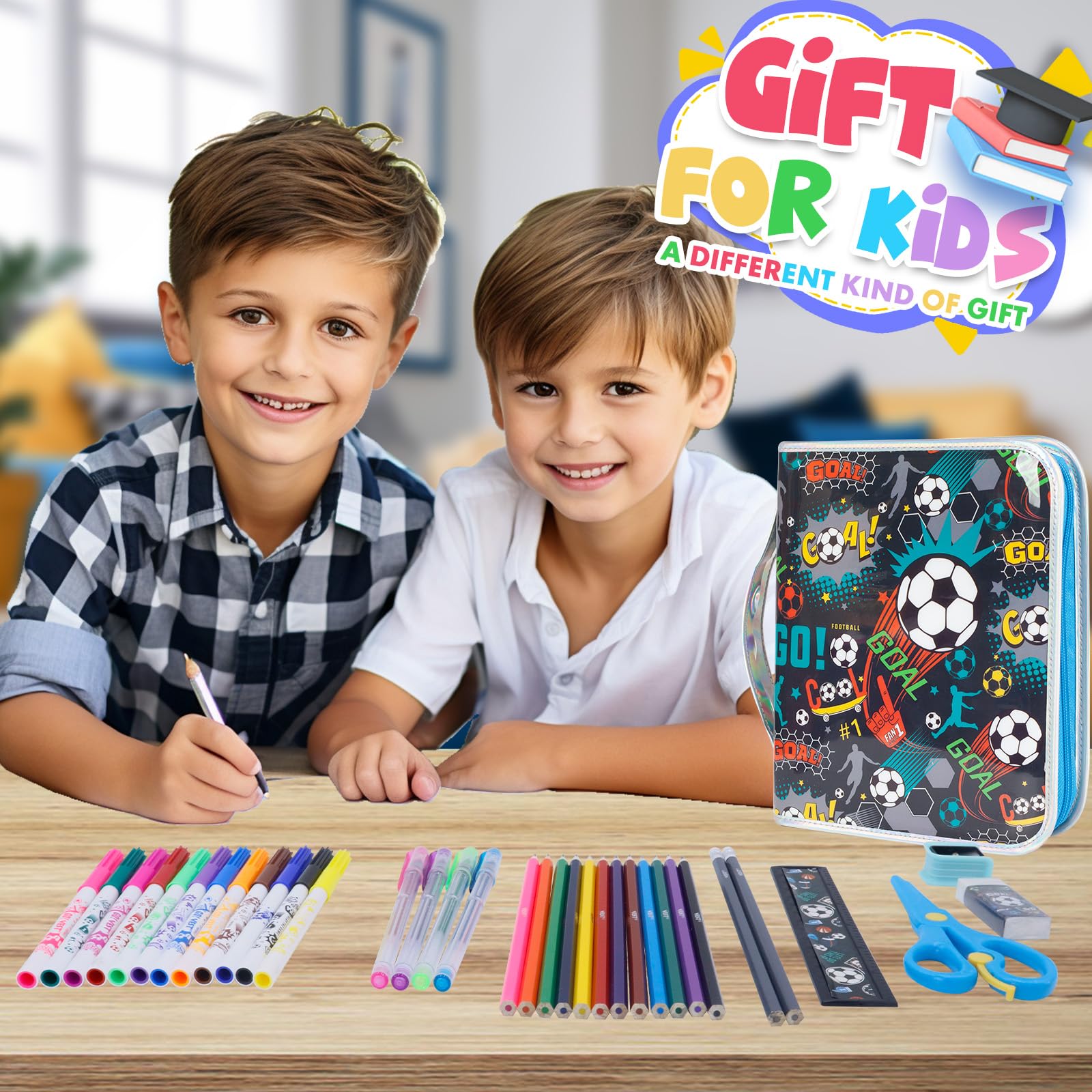 Foto 7 pulgar | Juego De Rotuladores Yoytoo Con Estuche Para Lápices De Fútbol Con Purpurina Para Niños De 4 A 12 Años - Venta