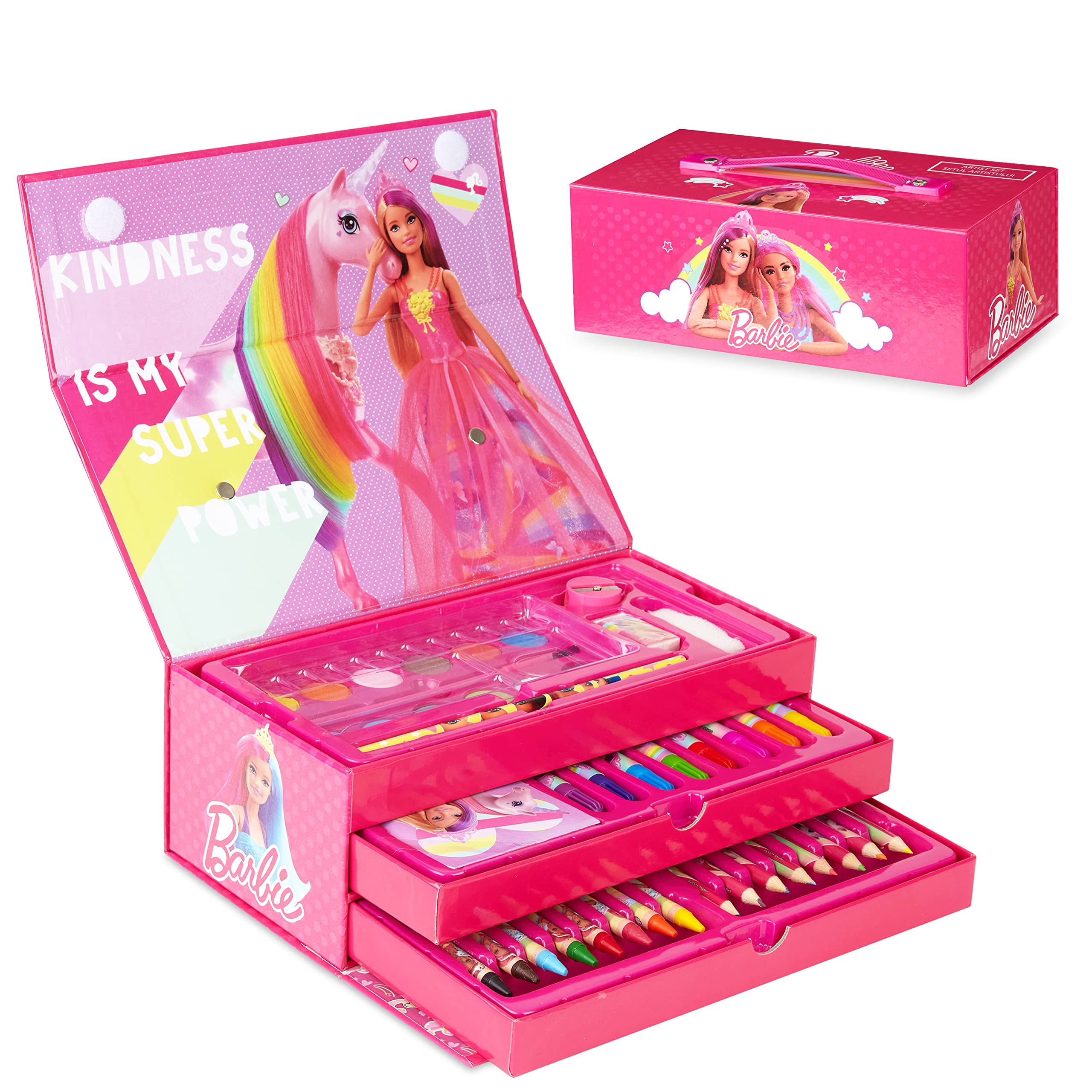 Art Set Barbie Art Box Con 3 Cajones Y Asa Para Niños - Venta Internacional.