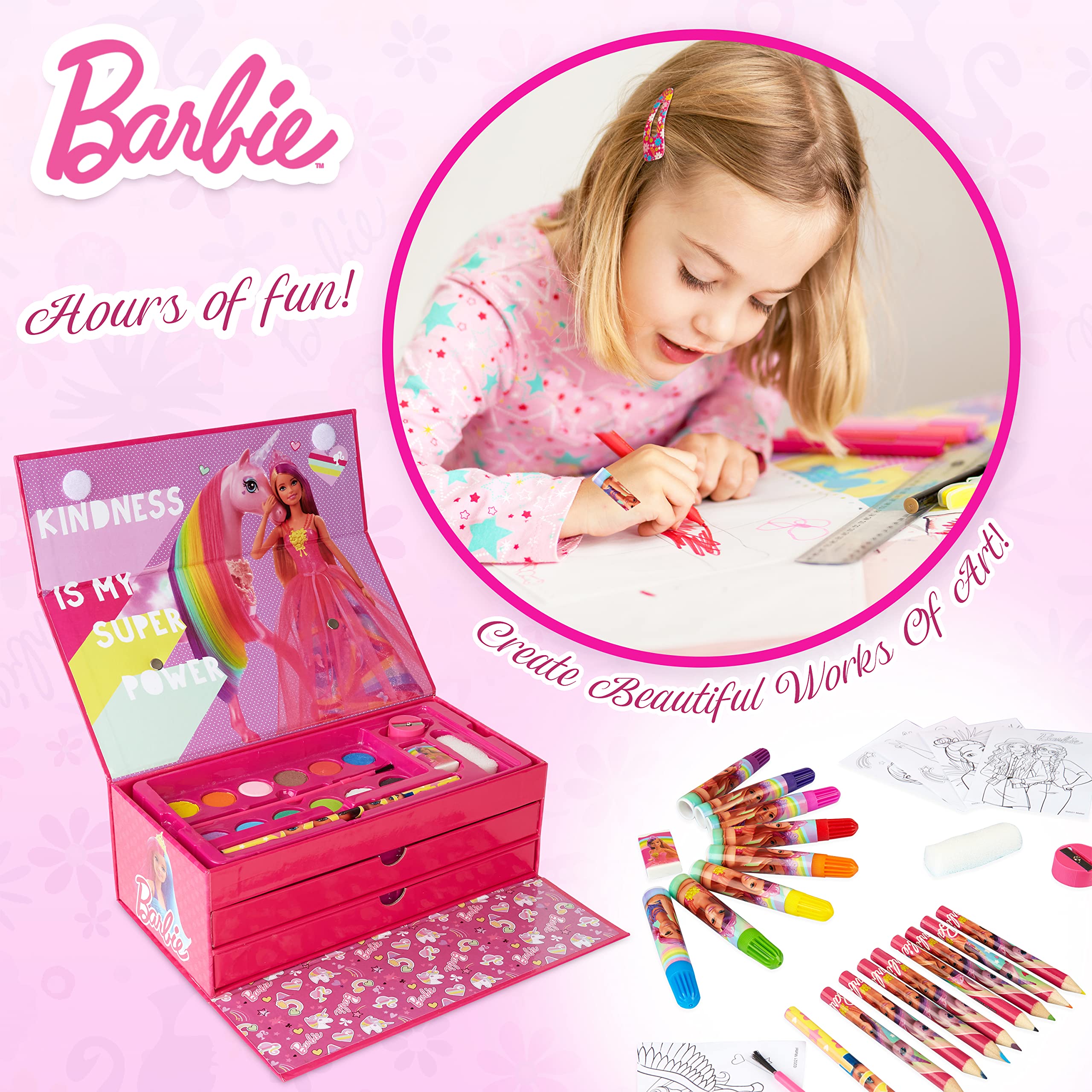 Foto 4 pulgar | Art Set Barbie Art Box Con 3 Cajones Y Asa Para Niños - Venta Internacional.