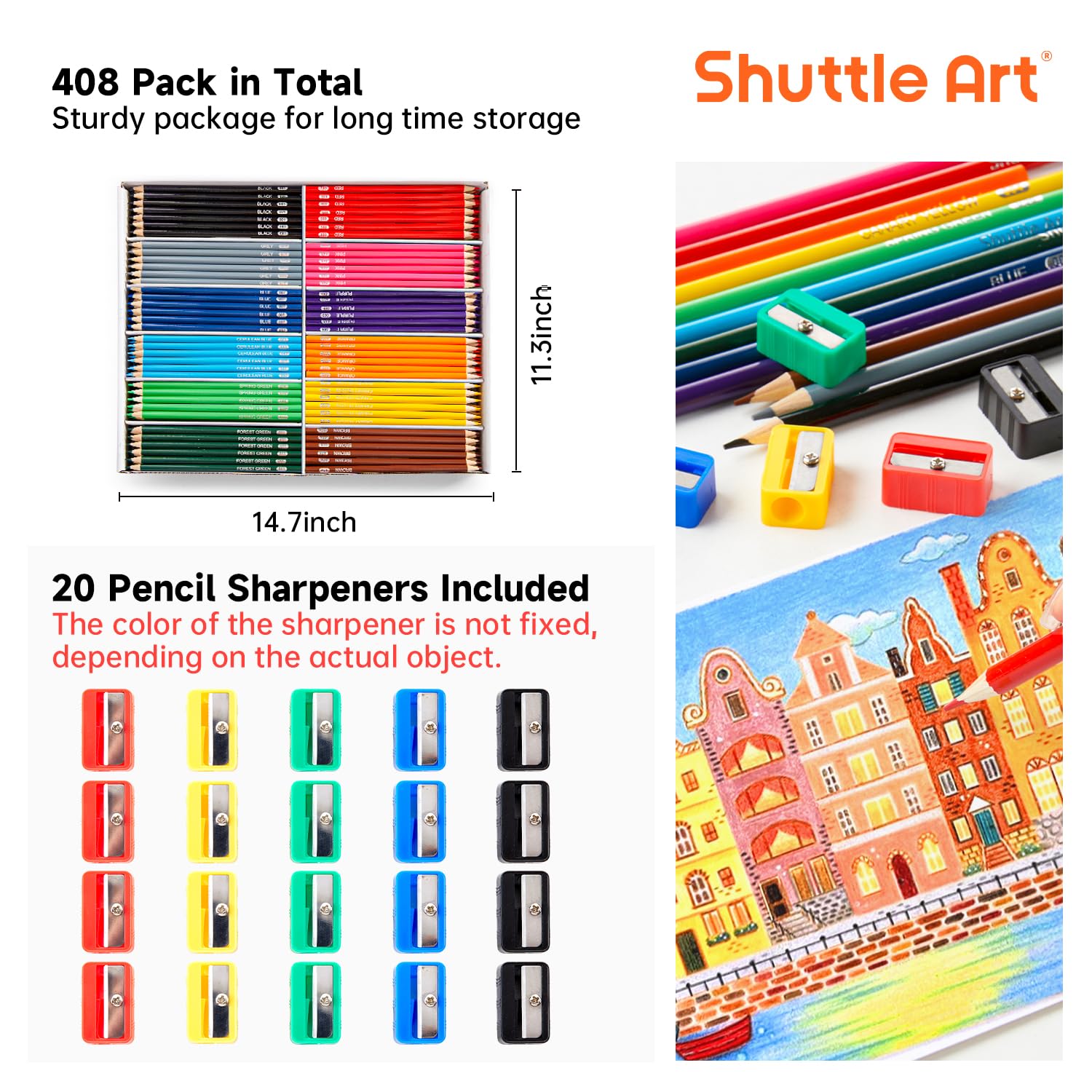 Foto 3 pulgar | Lápices de Colores Shuttle Art 408 Paquete con 20 Sacapuntas - Venta Internacional