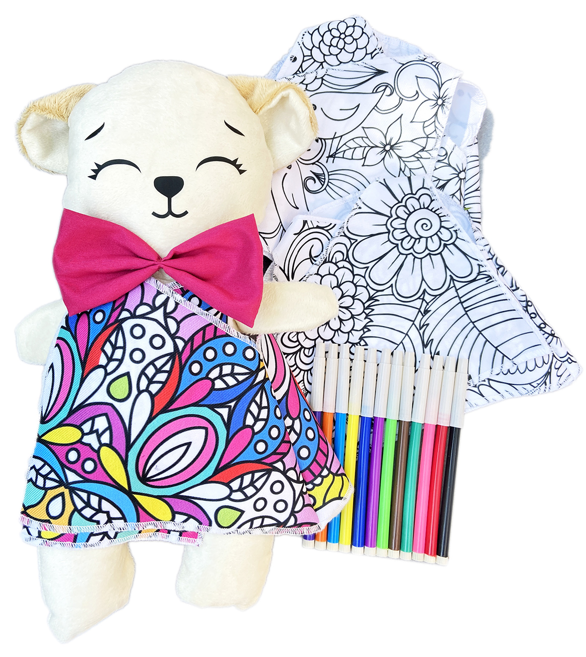Foto 2 pulgar | Perro De Peluche Mandala 3 Vestidos Lavables Altus  Peluche Blanco Con Plumones Juguete Educativo