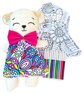 Foto 1 | Perro De Peluche Mandala 3 Vestidos Lavables Altus Peluche Blanco Con Plumones Juguete Educativo