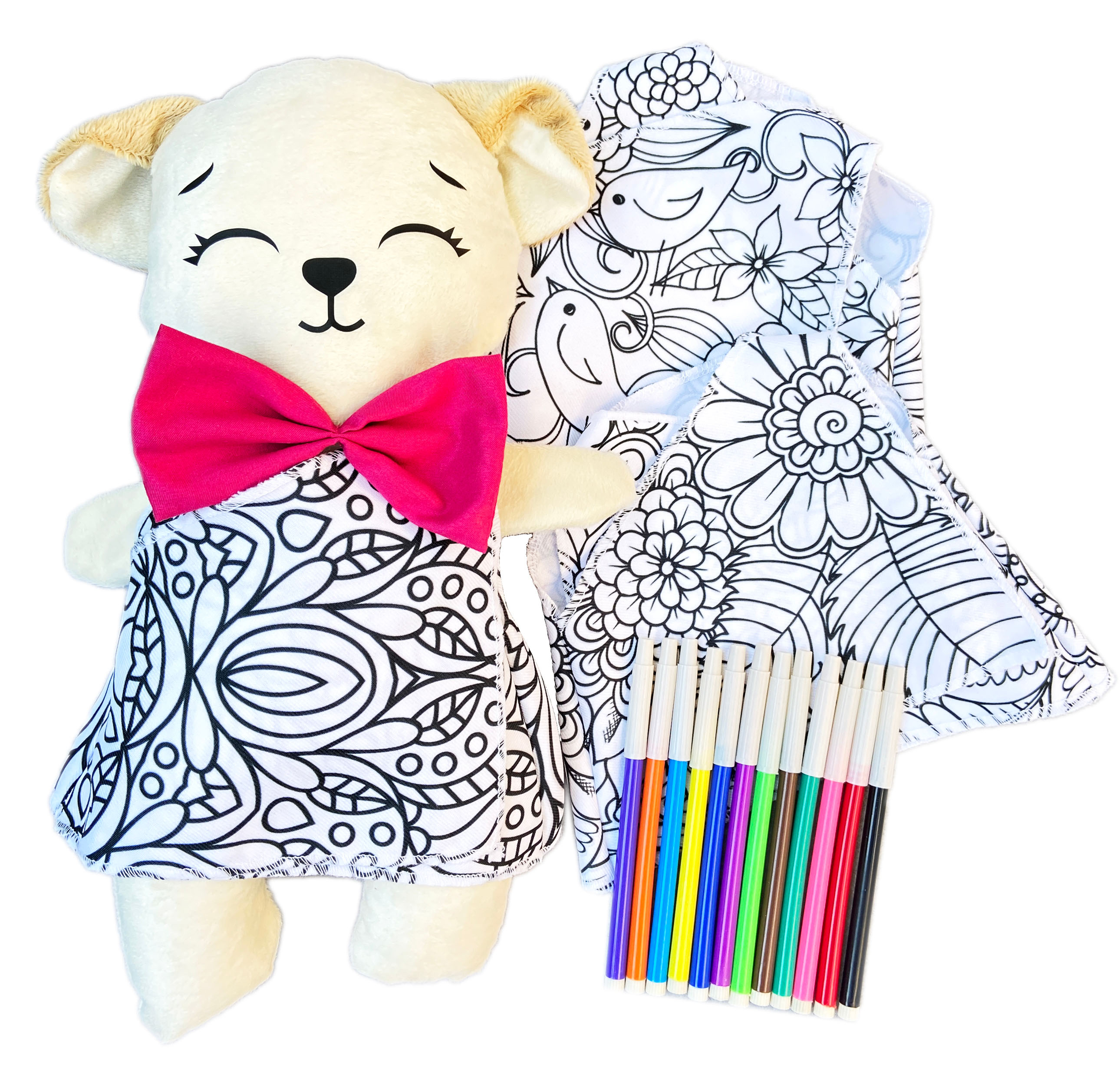 Foto 4 pulgar | Perro De Peluche Mandala 3 Vestidos Lavables Altus  Peluche Blanco Con Plumones Juguete Educativo