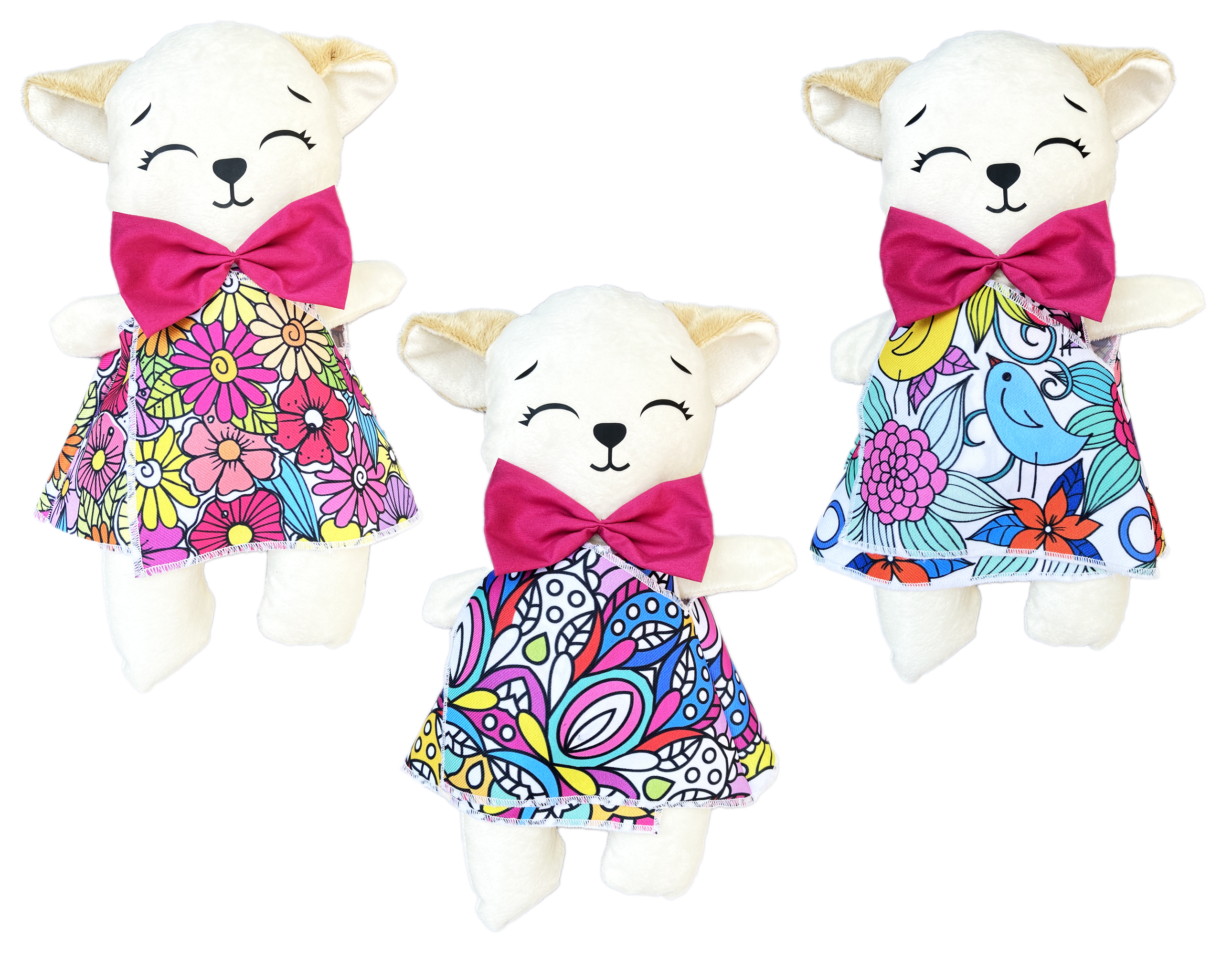 Foto 6 pulgar | Perro De Peluche Mandala 3 Vestidos Lavables Altus  Peluche Blanco Con Plumones Juguete Educativo