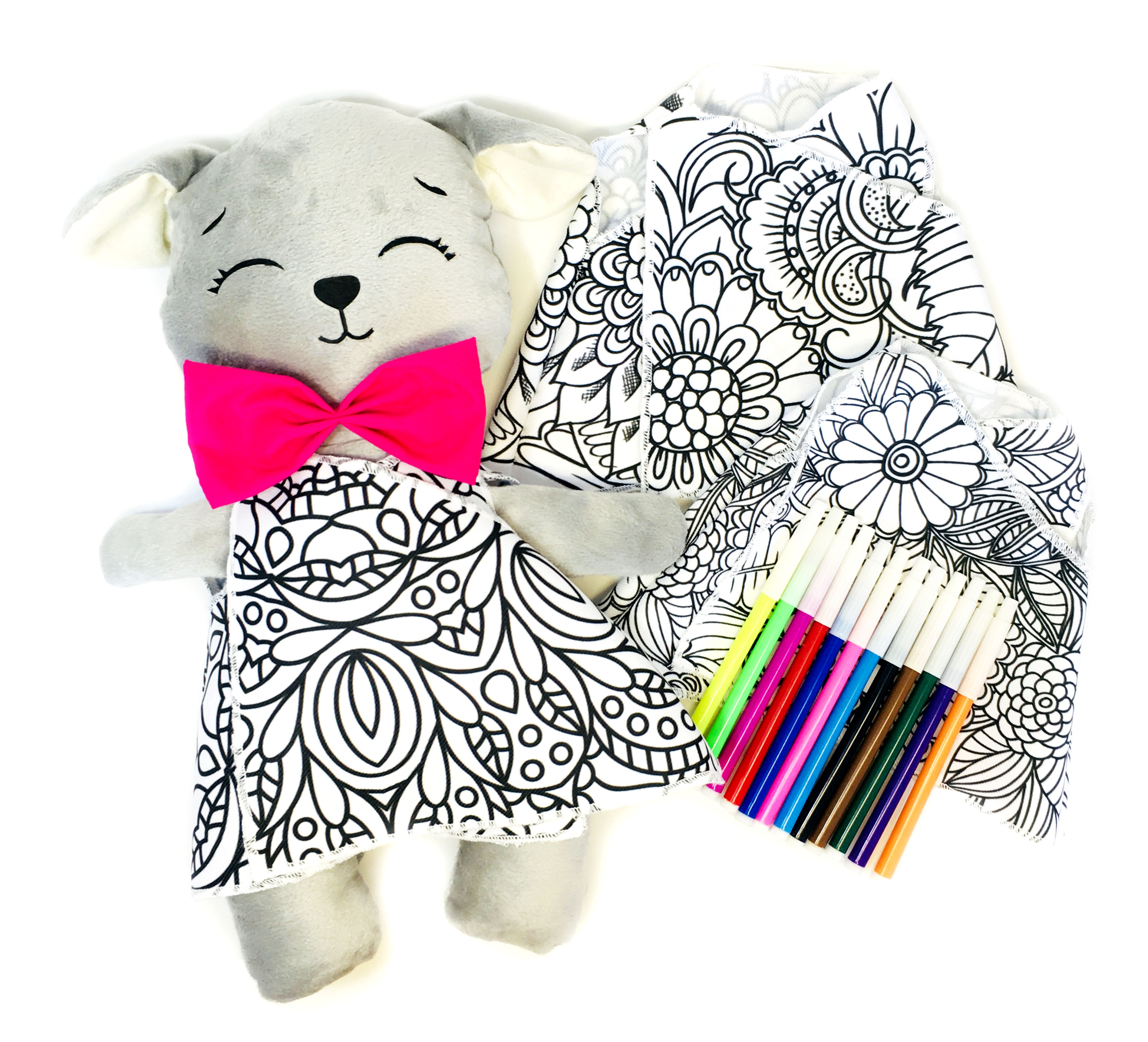 Foto 4 pulgar | Perro De Peluche Mandala 3 Vestidos Lavables Altus  Peluche Gris Con Plumones Juguete Educativo