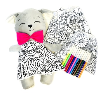 Foto 3 | Perro De Peluche Mandala 3 Vestidos Lavables Altus Peluche Gris Con Plumones Juguete Educativo