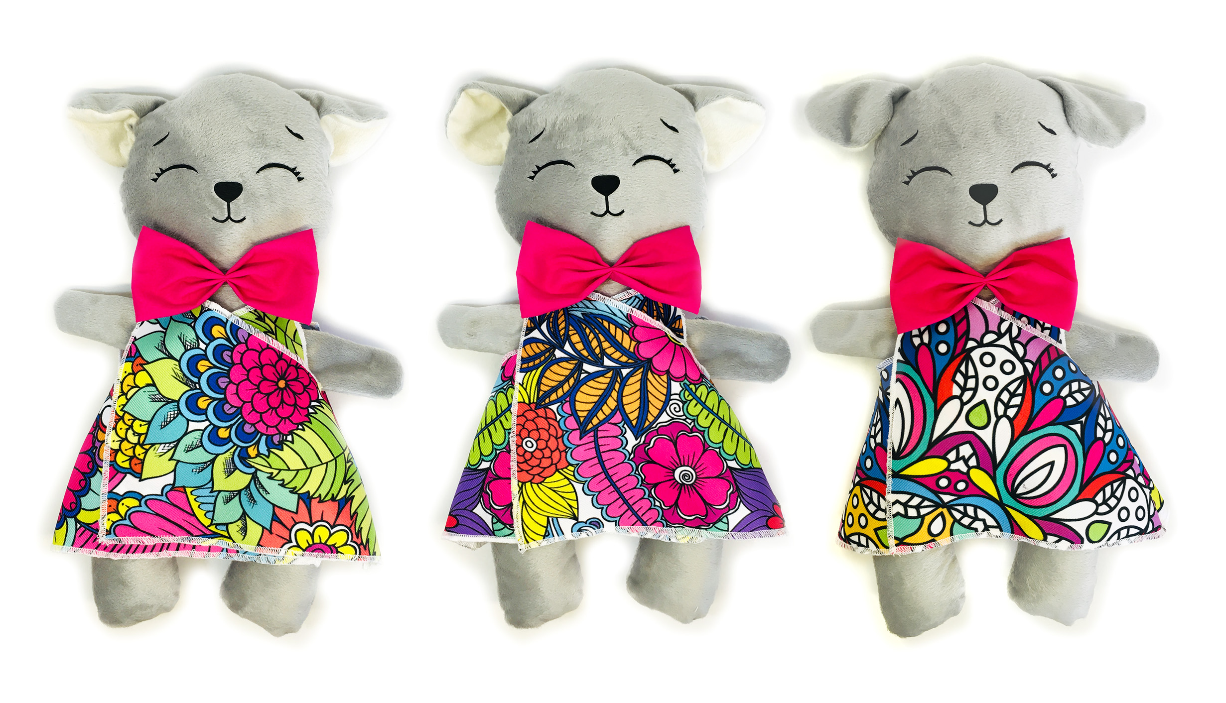 Foto 6 pulgar | Perro De Peluche Mandala 3 Vestidos Lavables Altus  Peluche Gris Con Plumones Juguete Educativo