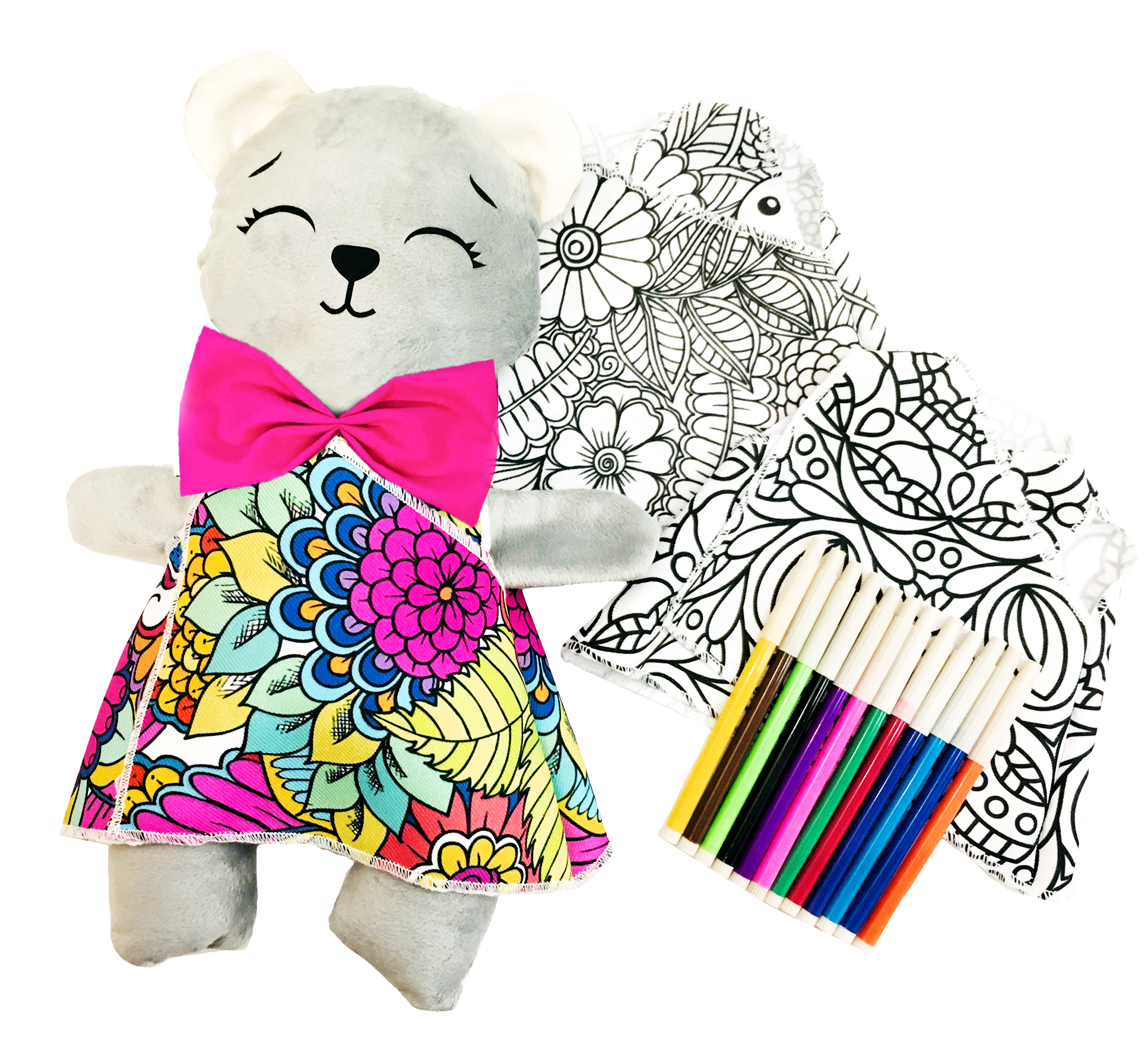 Foto 2 pulgar | Oso De Peluche Mandala 3 Vestidos Lavables Altus  Peluche Gris Con Plumones Juguete Educativo