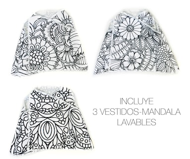 Foto 4 | Oso De Peluche Mandala 3 Vestidos Lavables Altus Peluche Gris Con Plumones Juguete Educativo