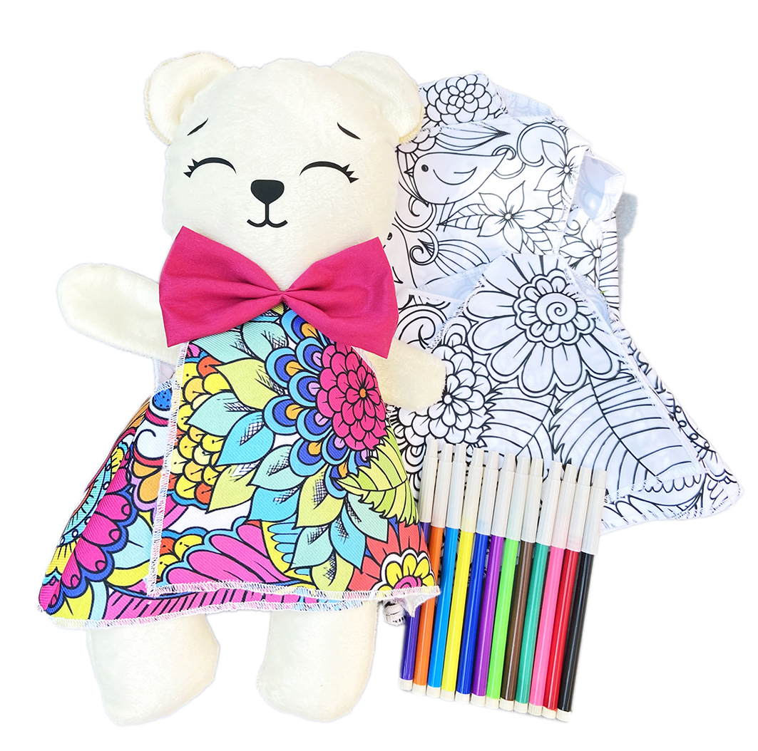 Foto 2 pulgar | Oso De Peluche Mandala 3 Vestidos Lavables Altus  Peluche Blanco Con Plumones Juguete Educativo
