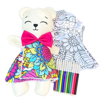 Foto 1 | Oso De Peluche Mandala 3 Vestidos Lavables Altus Peluche Blanco Con Plumones Juguete Educativo